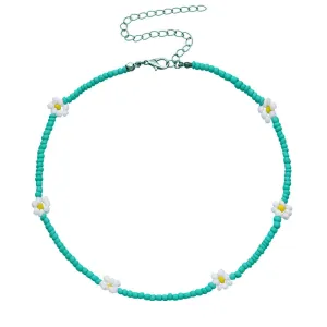 TEAL FLOWER BEADED necklace