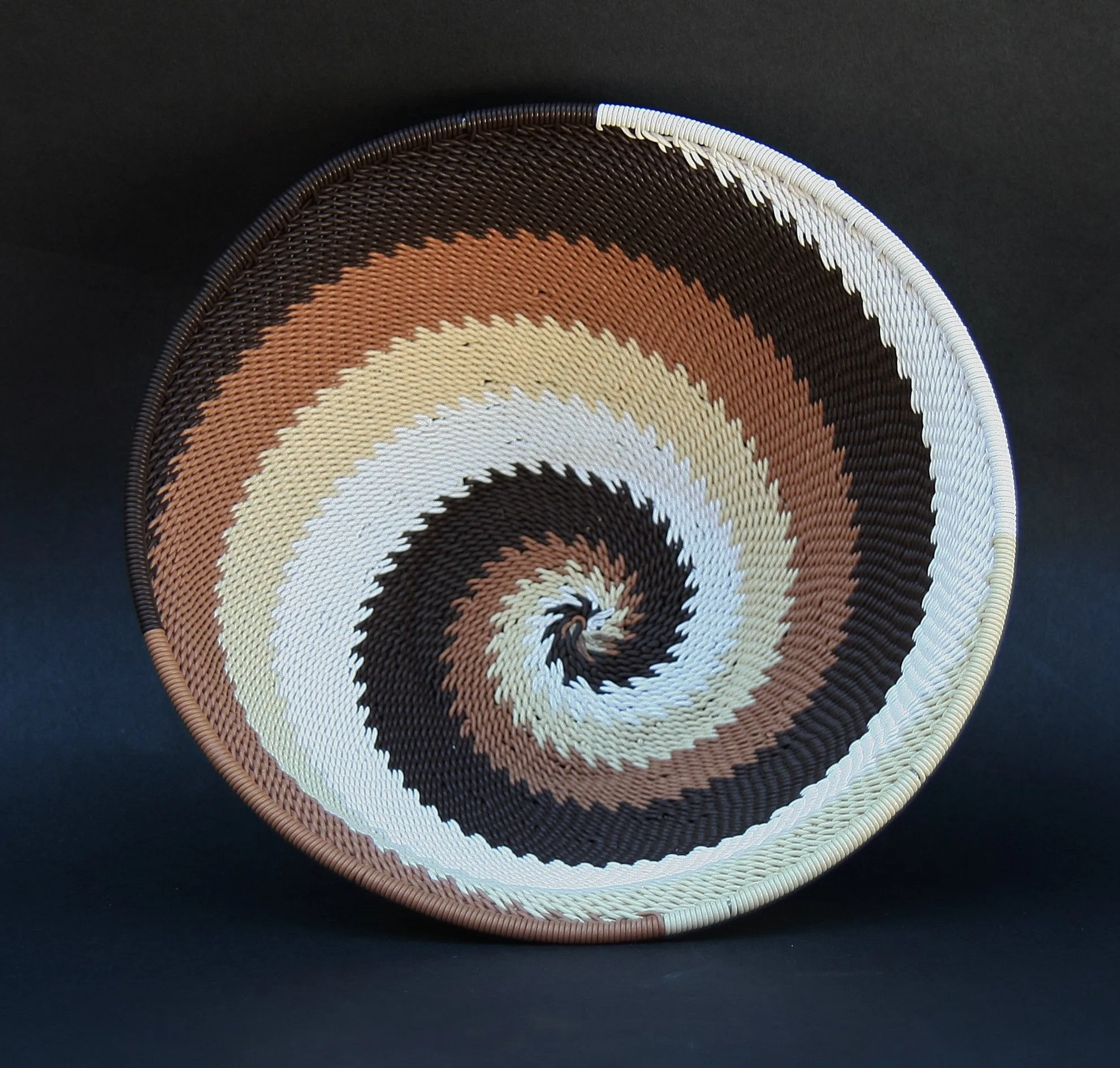 Telephone Wire Bowl Dark Chocolate Cream White Swirls  6.75" D X 3" H