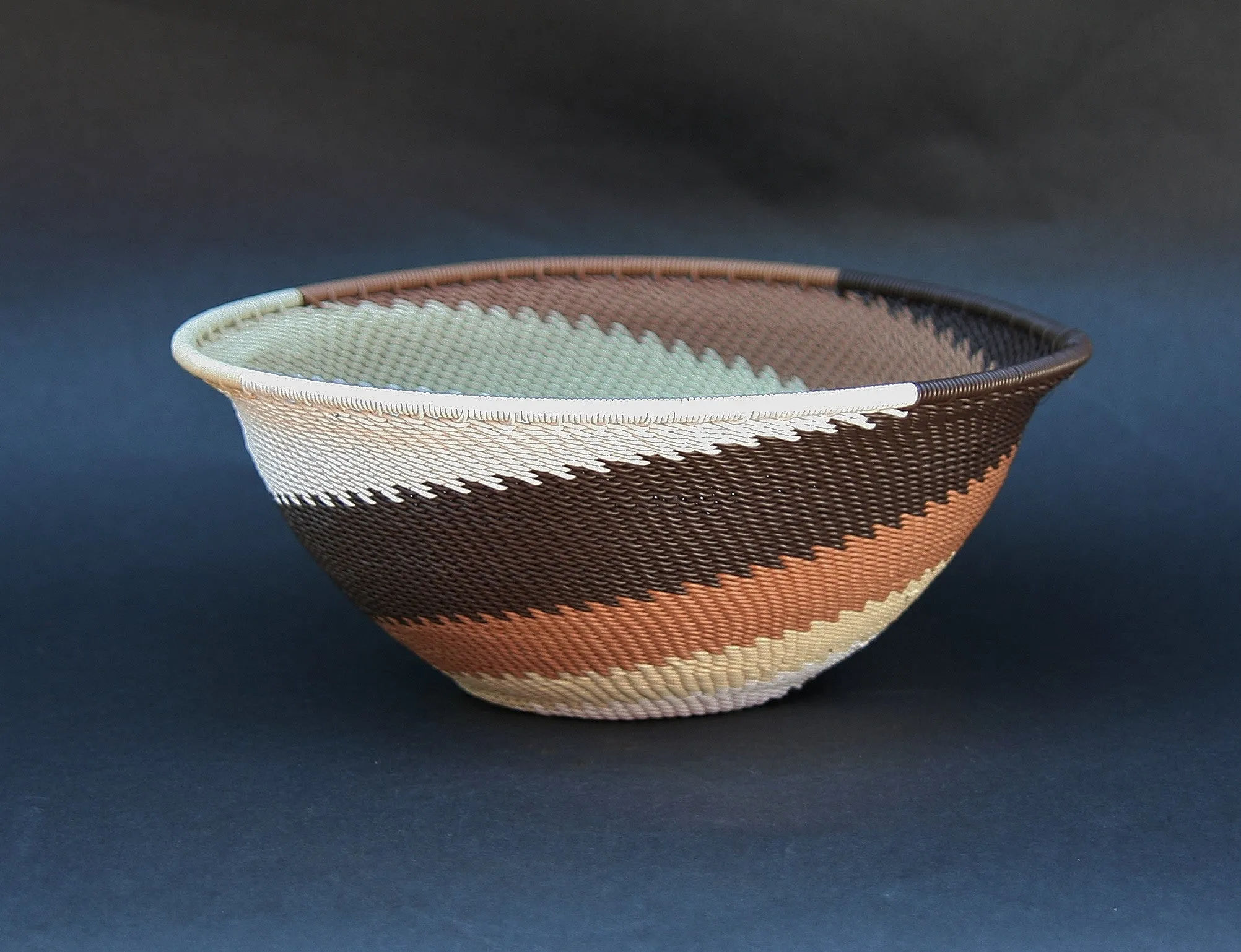 Telephone Wire Bowl Dark Chocolate Cream White Swirls  6.75" D X 3" H