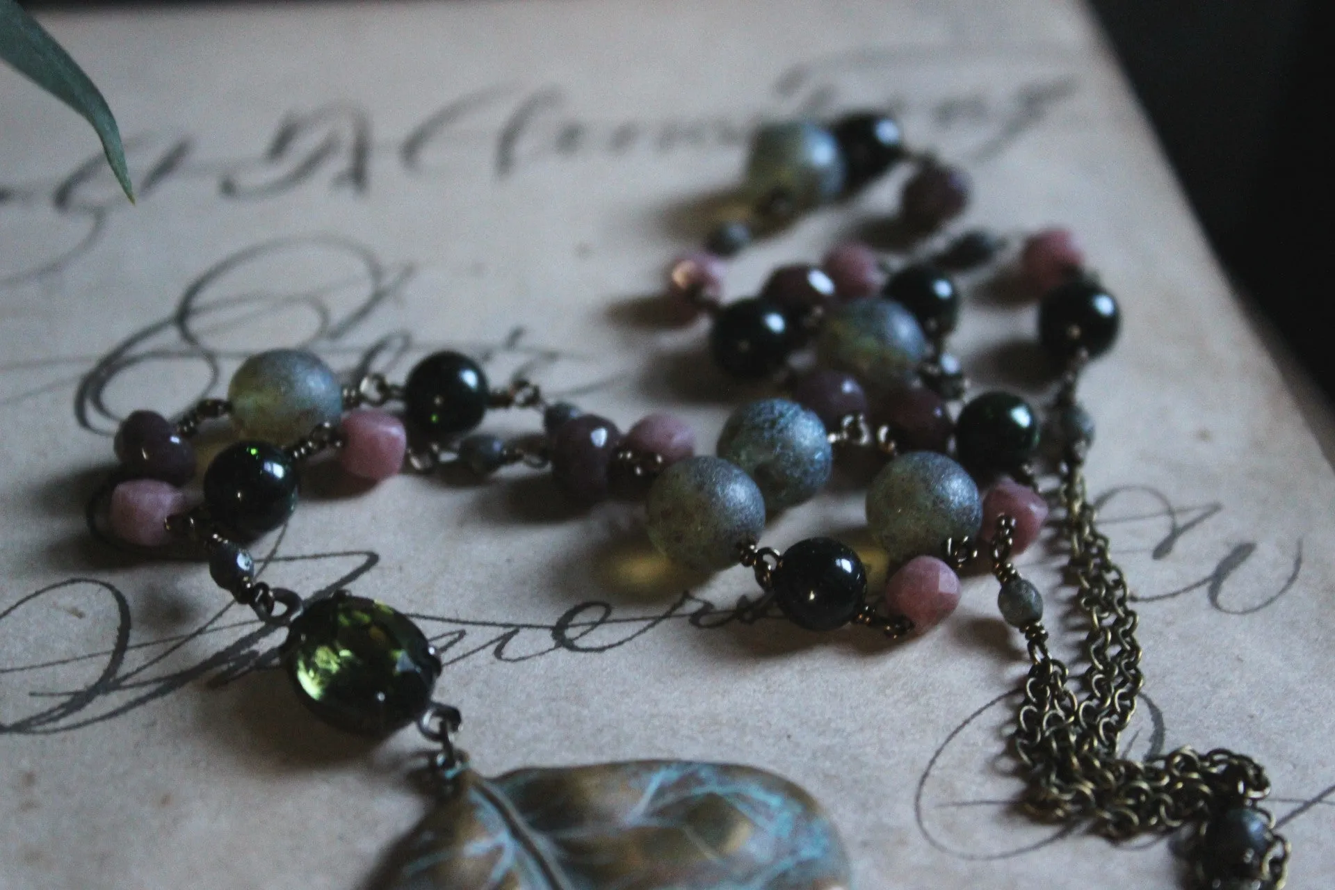 The Sacred Grove | Flourish. Beaded Antiqued Brass Tassel Necklace.