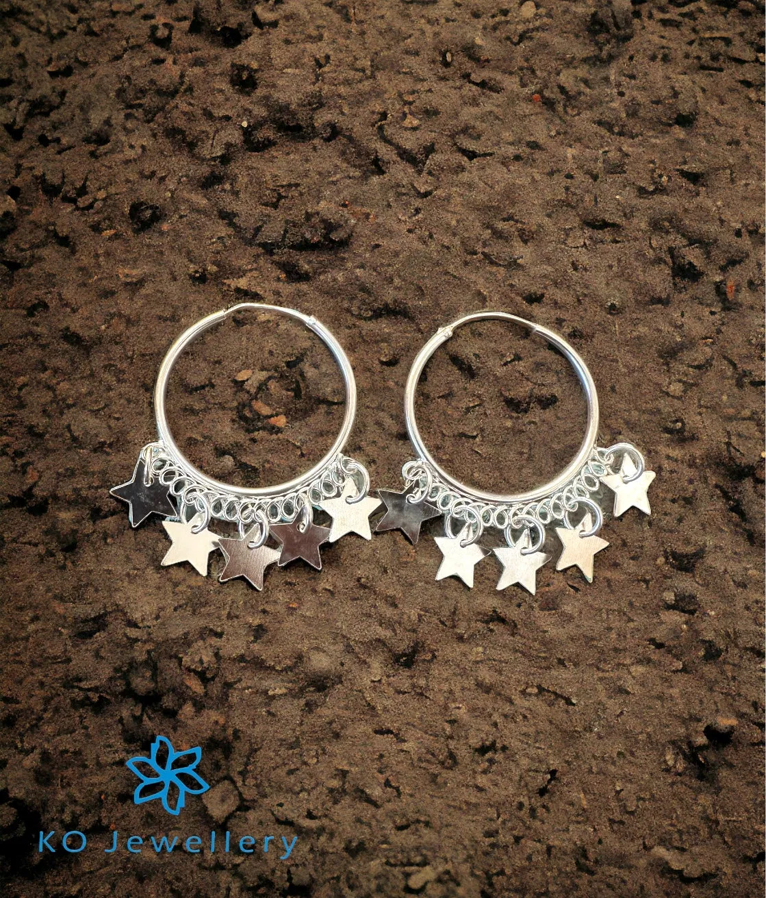 The Sparkling Stars Silver Hoops