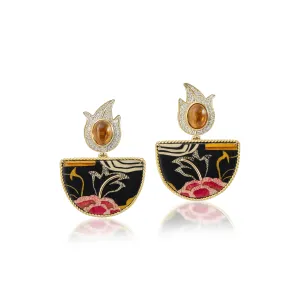 Tibetan Rose Half Moon Marquetry Earrings
