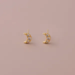 Tiny Crescent Moon Rhinestones Stud Earrings