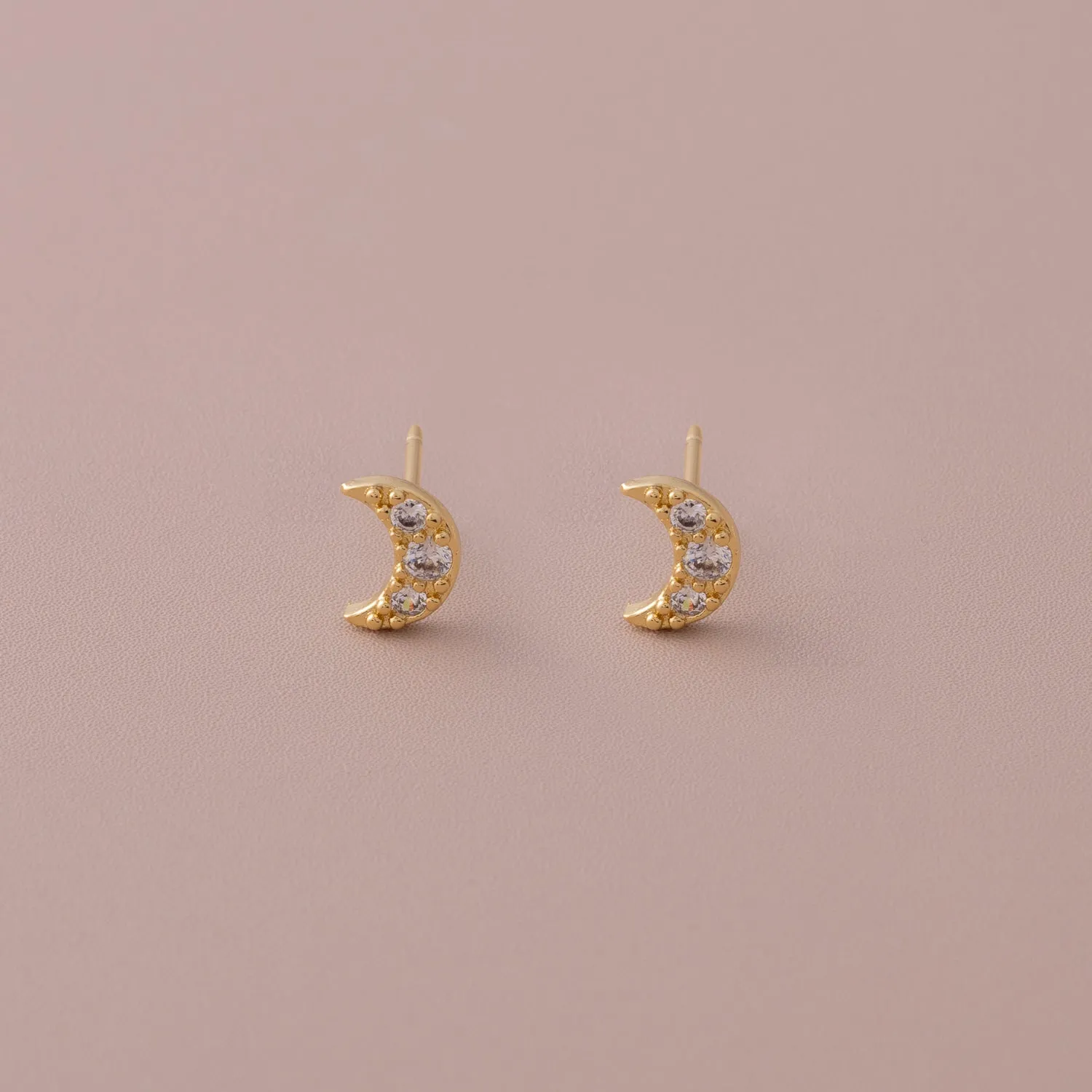 Tiny Crescent Moon Rhinestones Stud Earrings