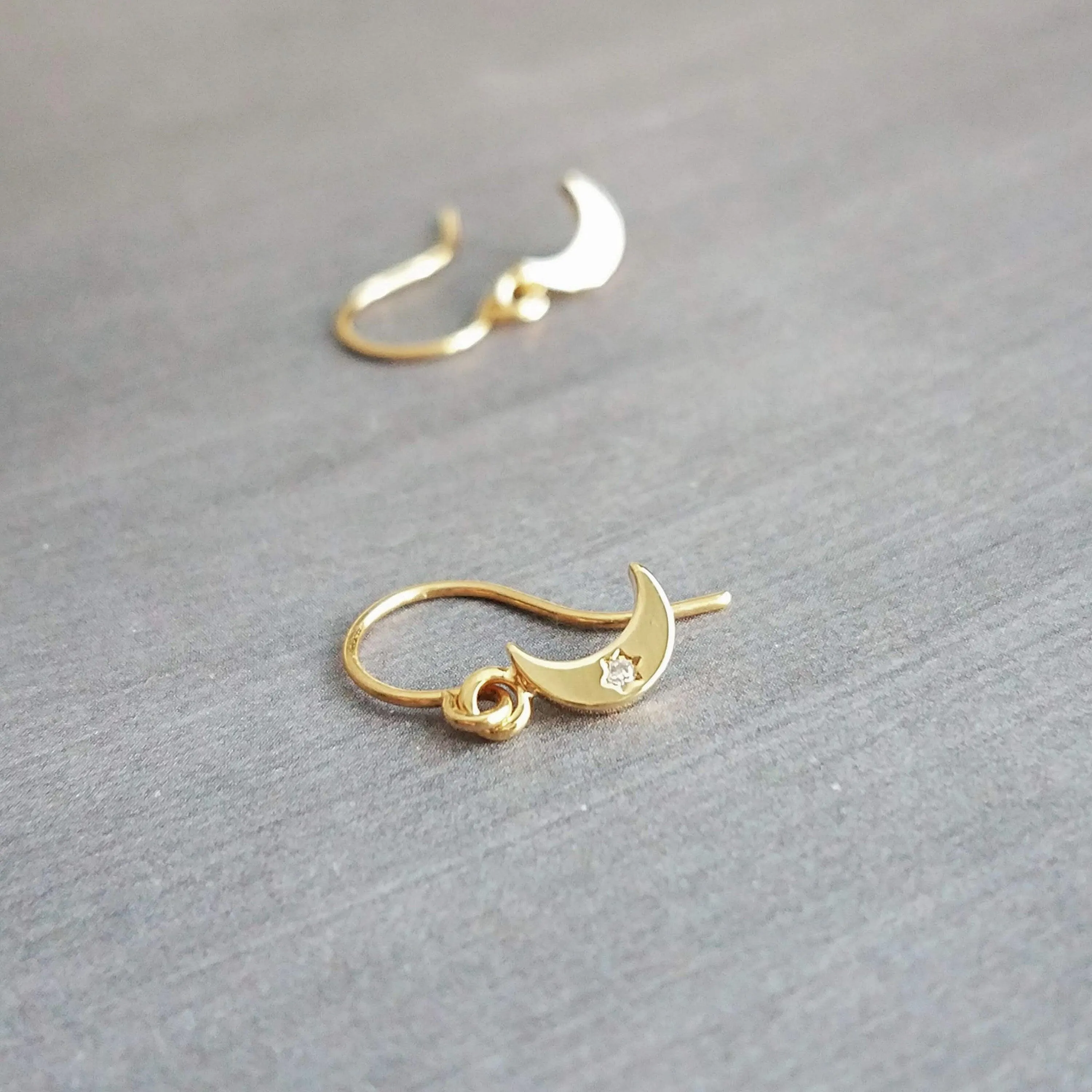 Tiny Gold Moon Earrings, gold crescent moon earring, small moon earring, gold moon dangle, night sky earring, celestial earring, CZ moon