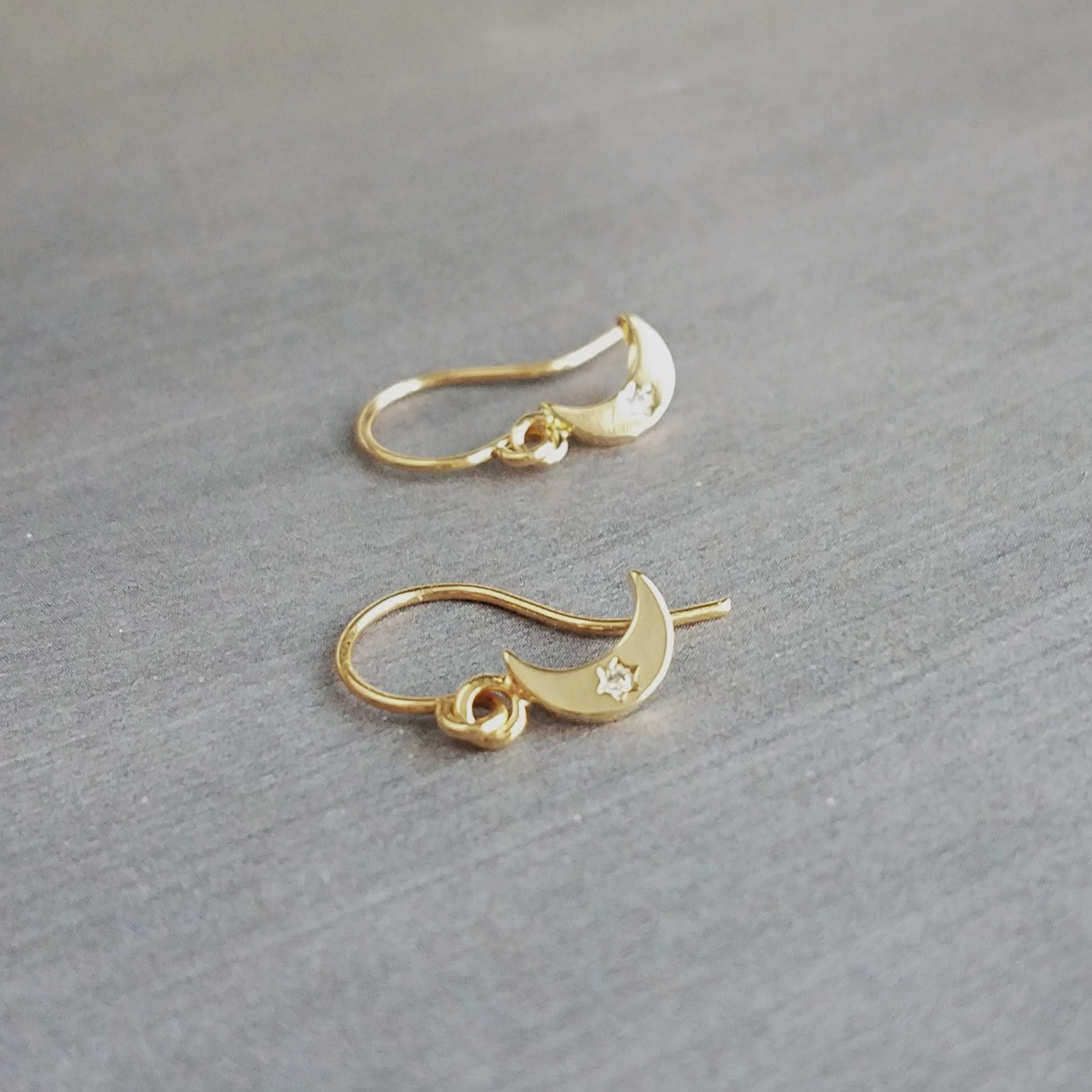 Tiny Gold Moon Earrings, gold crescent moon earring, small moon earring, gold moon dangle, night sky earring, celestial earring, CZ moon