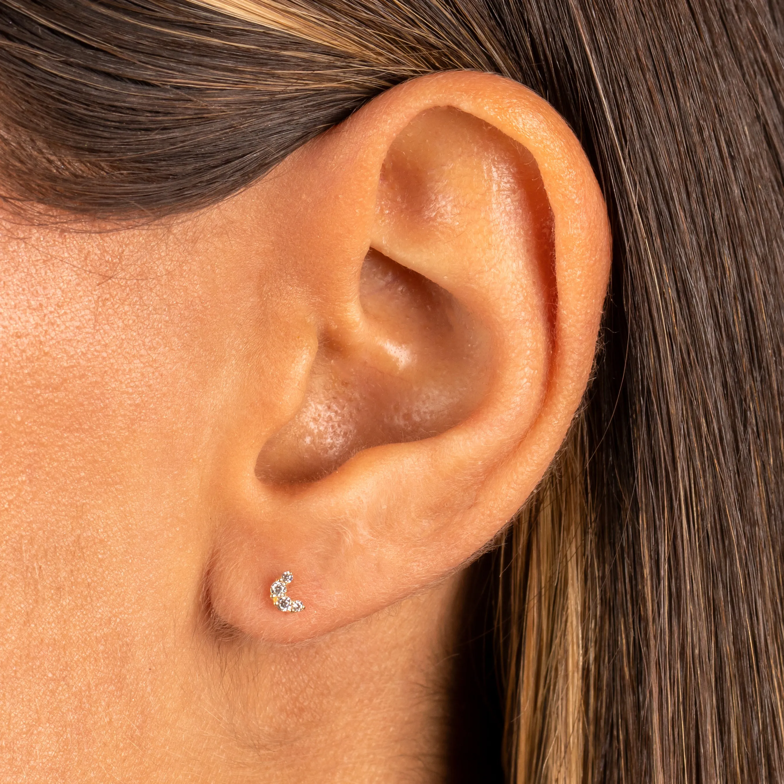 Tiny Pave Crescent Stud Earring 14K