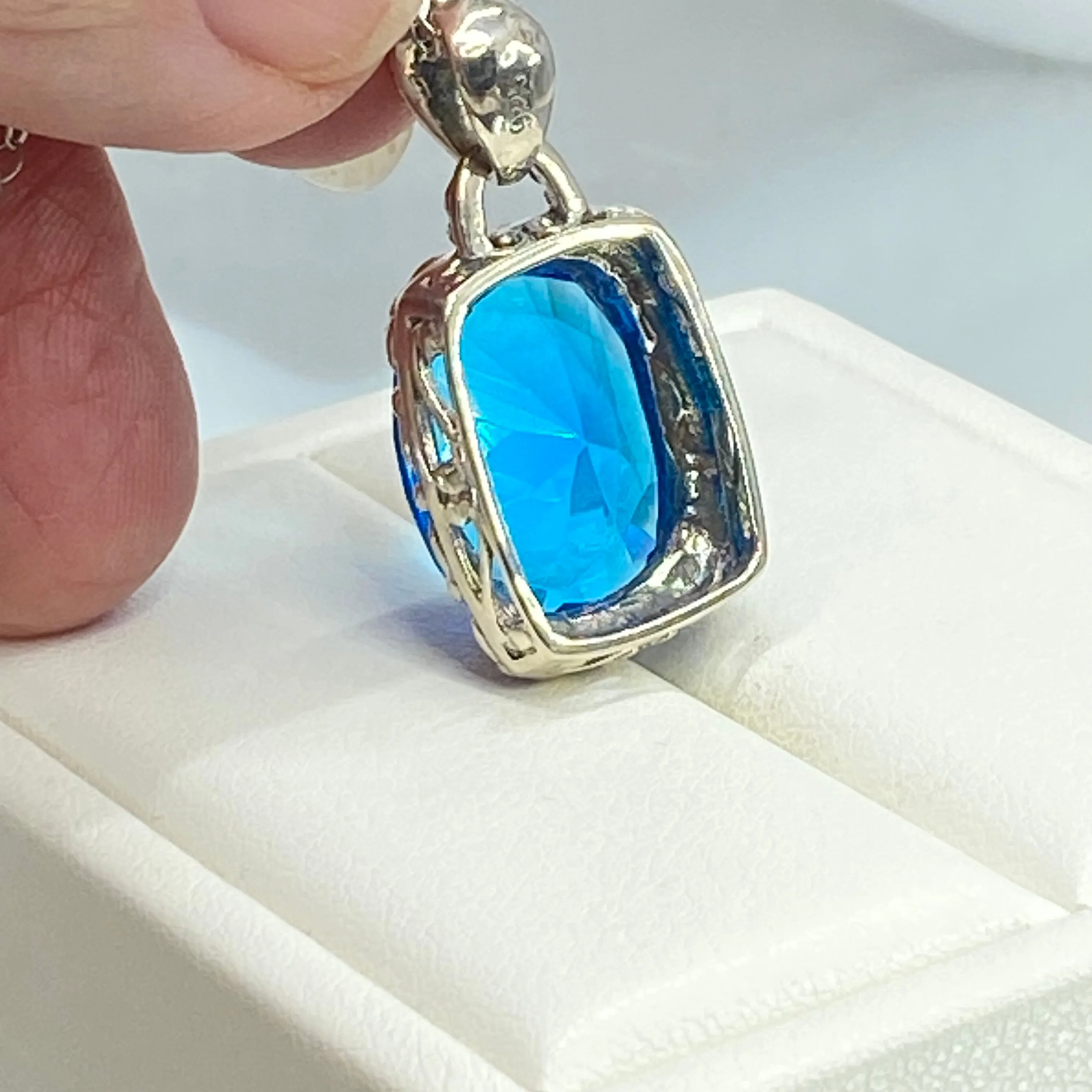 Topaz Pendant, Swiss Blue Art Nouveau Necklace #P120