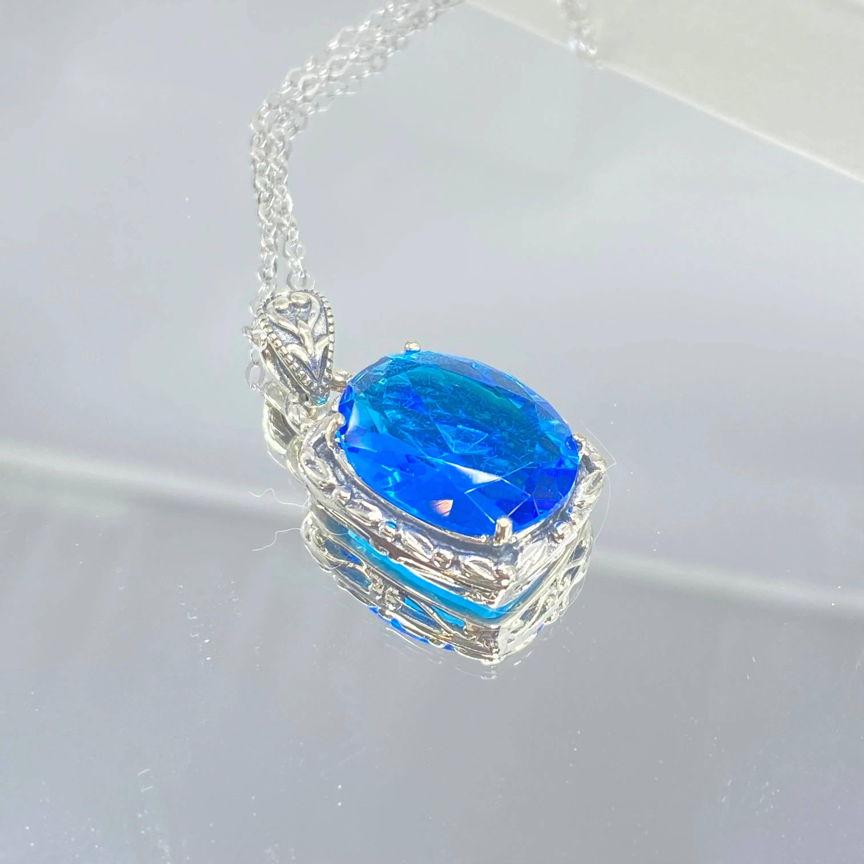 Topaz Pendant, Swiss Blue Art Nouveau Necklace #P120