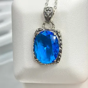 Topaz Pendant, Swiss Blue Art Nouveau Necklace #P120