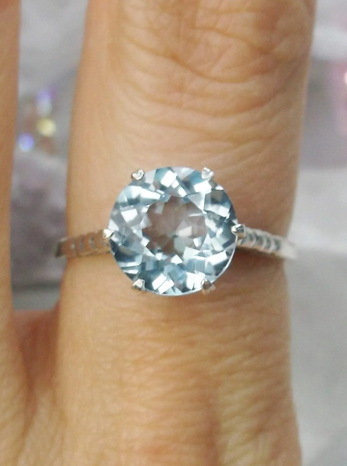 Topaz Ring, Natural Blue Gemstone Solitaire, Classic Victorian Jewelry #D37z