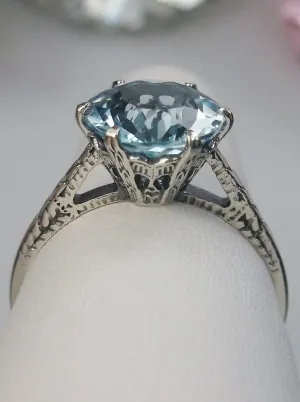 Topaz Ring, Natural Blue Gemstone Solitaire, Classic Victorian Jewelry #D37z