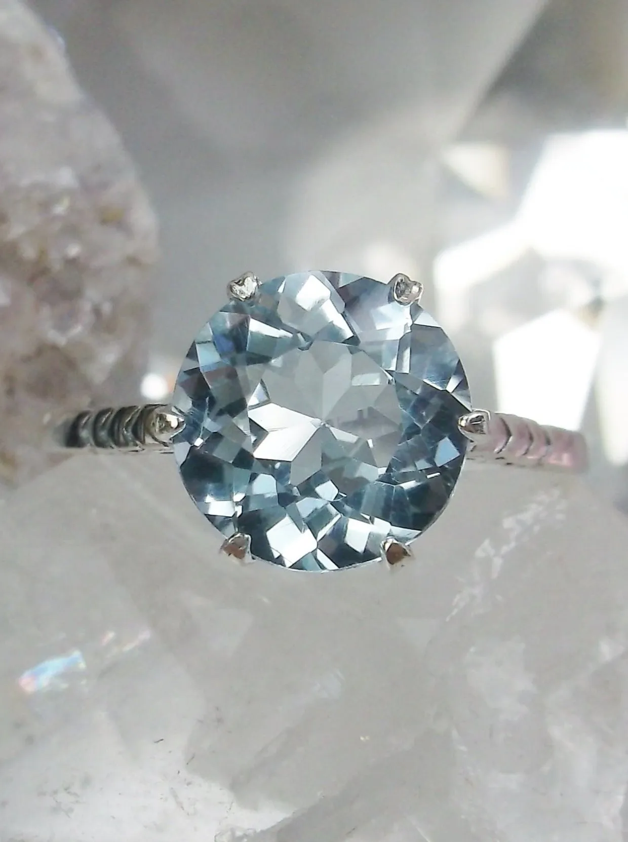 Topaz Ring, Natural Blue Gemstone Solitaire, Classic Victorian Jewelry #D37z