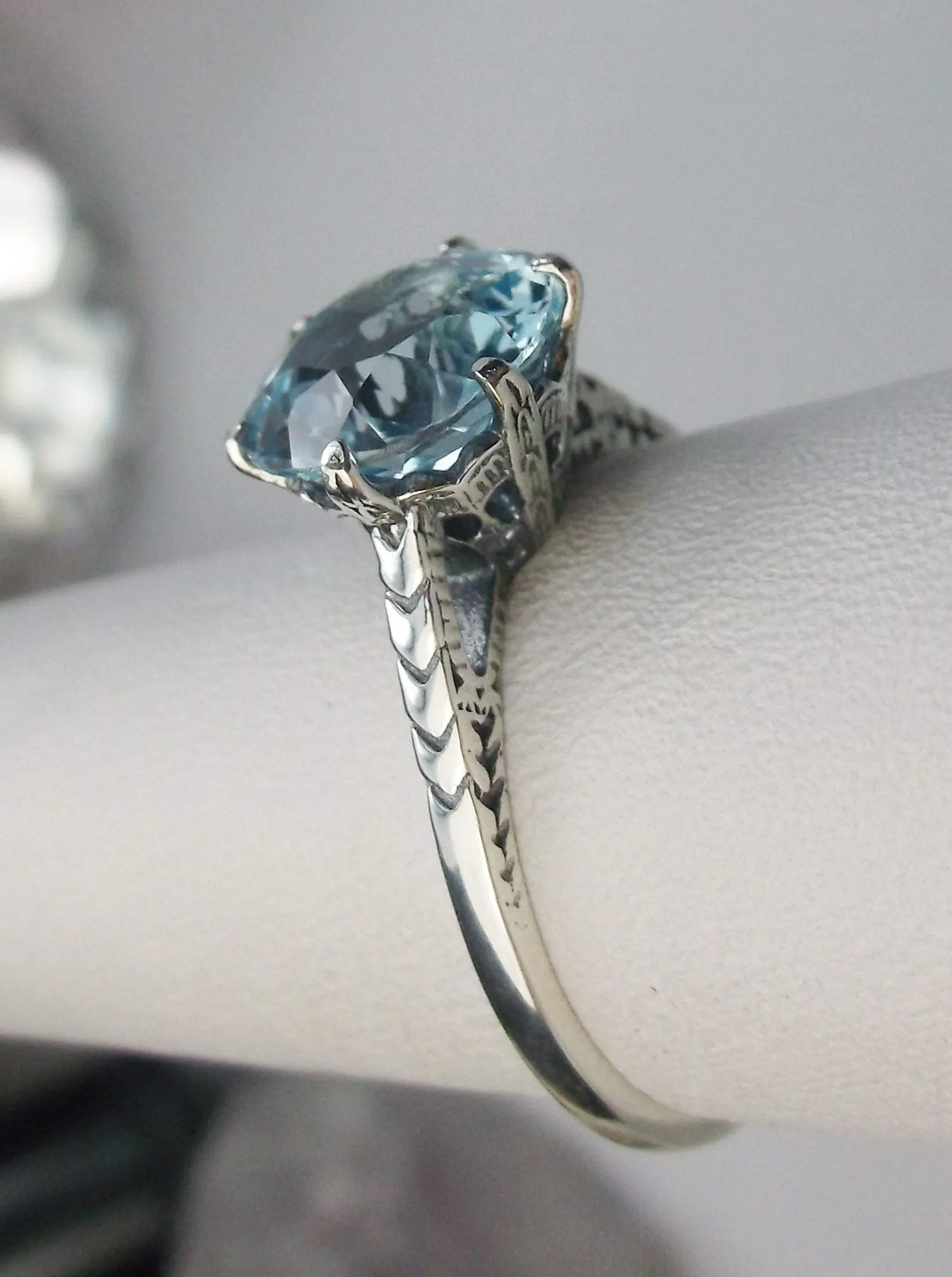 Topaz Ring, Natural Blue Gemstone Solitaire, Classic Victorian Jewelry #D37z