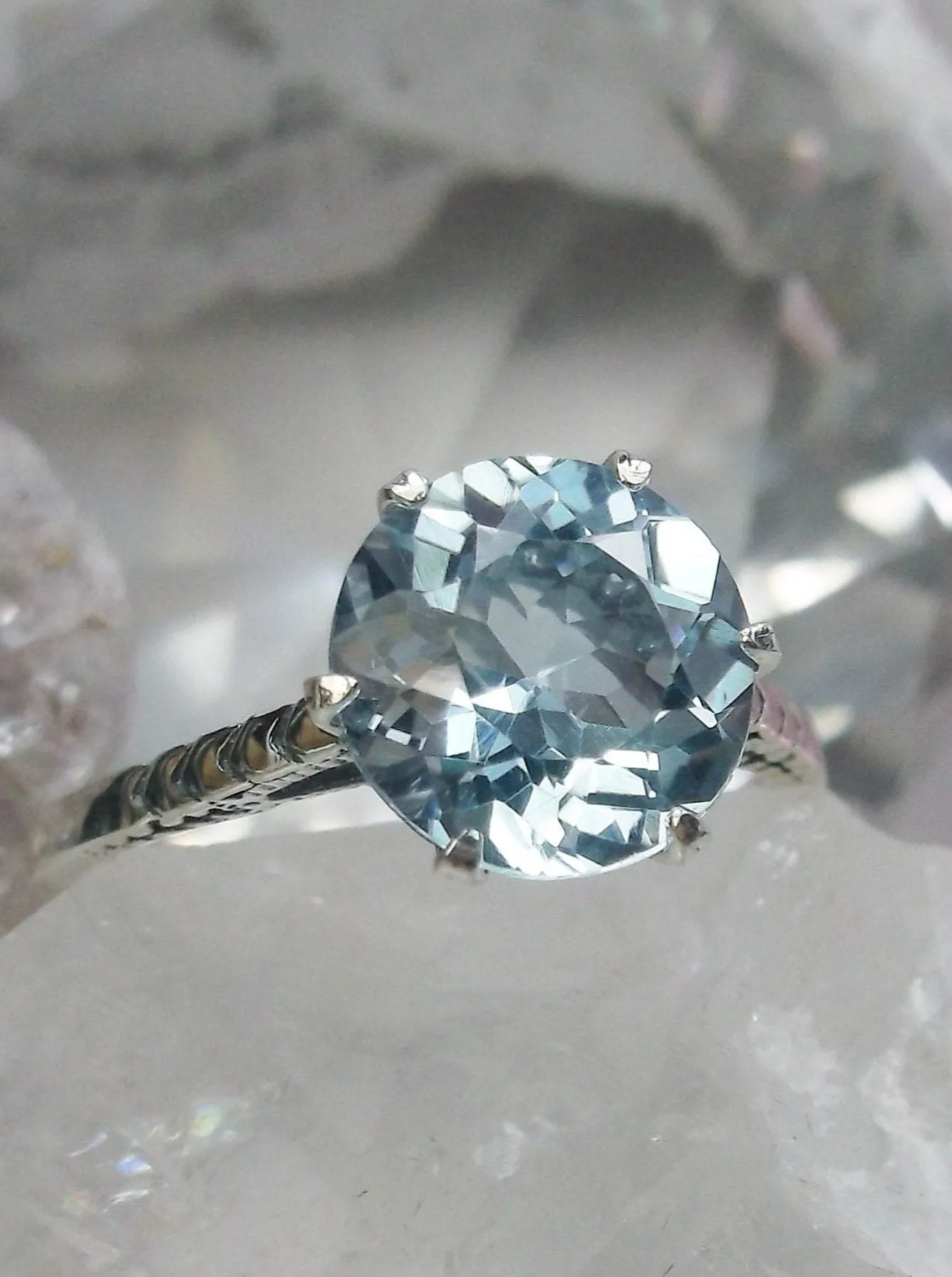 Topaz Ring, Natural Blue Gemstone Solitaire, Classic Victorian Jewelry #D37z