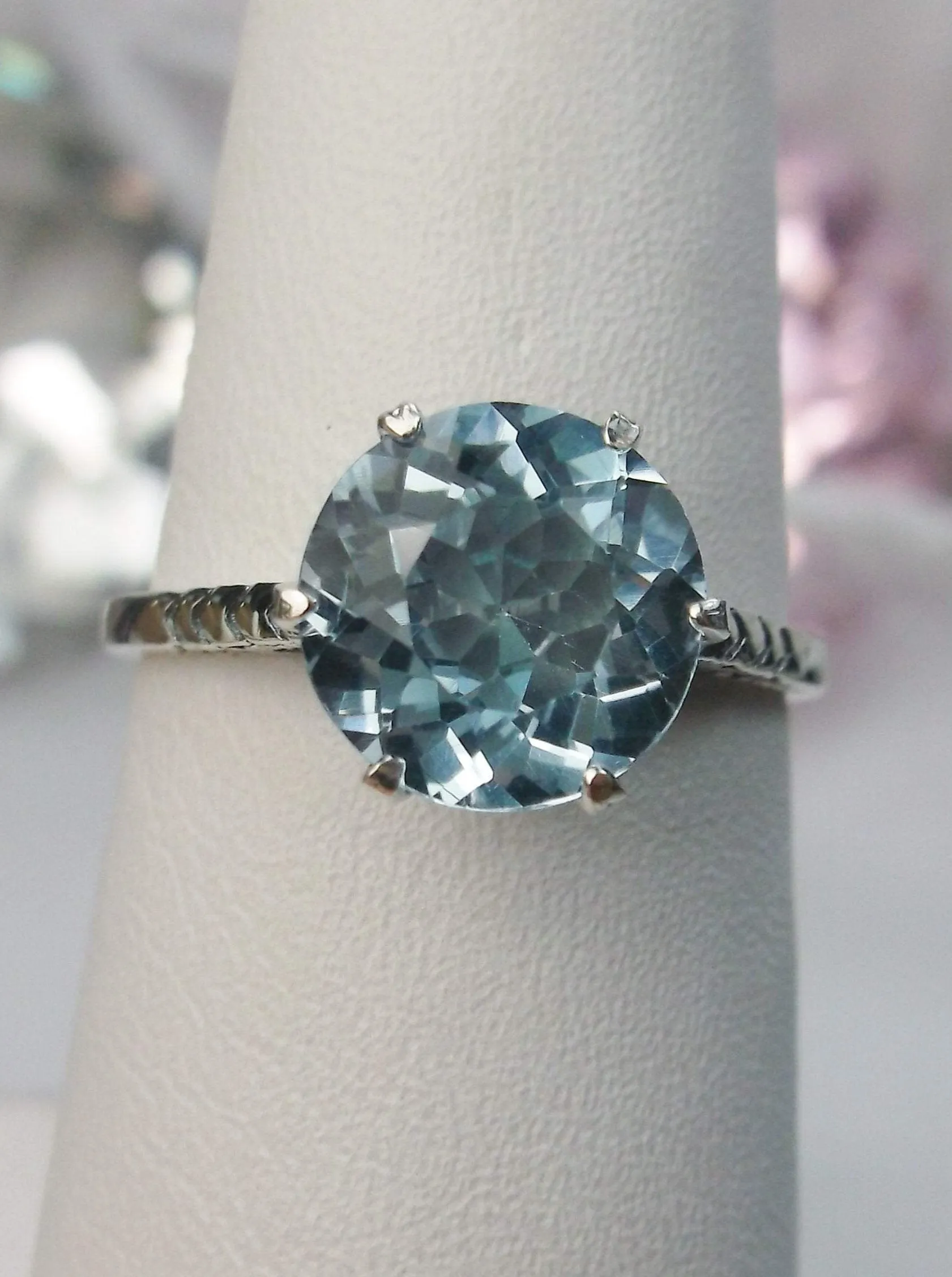 Topaz Ring, Natural Blue Gemstone Solitaire, Classic Victorian Jewelry #D37z