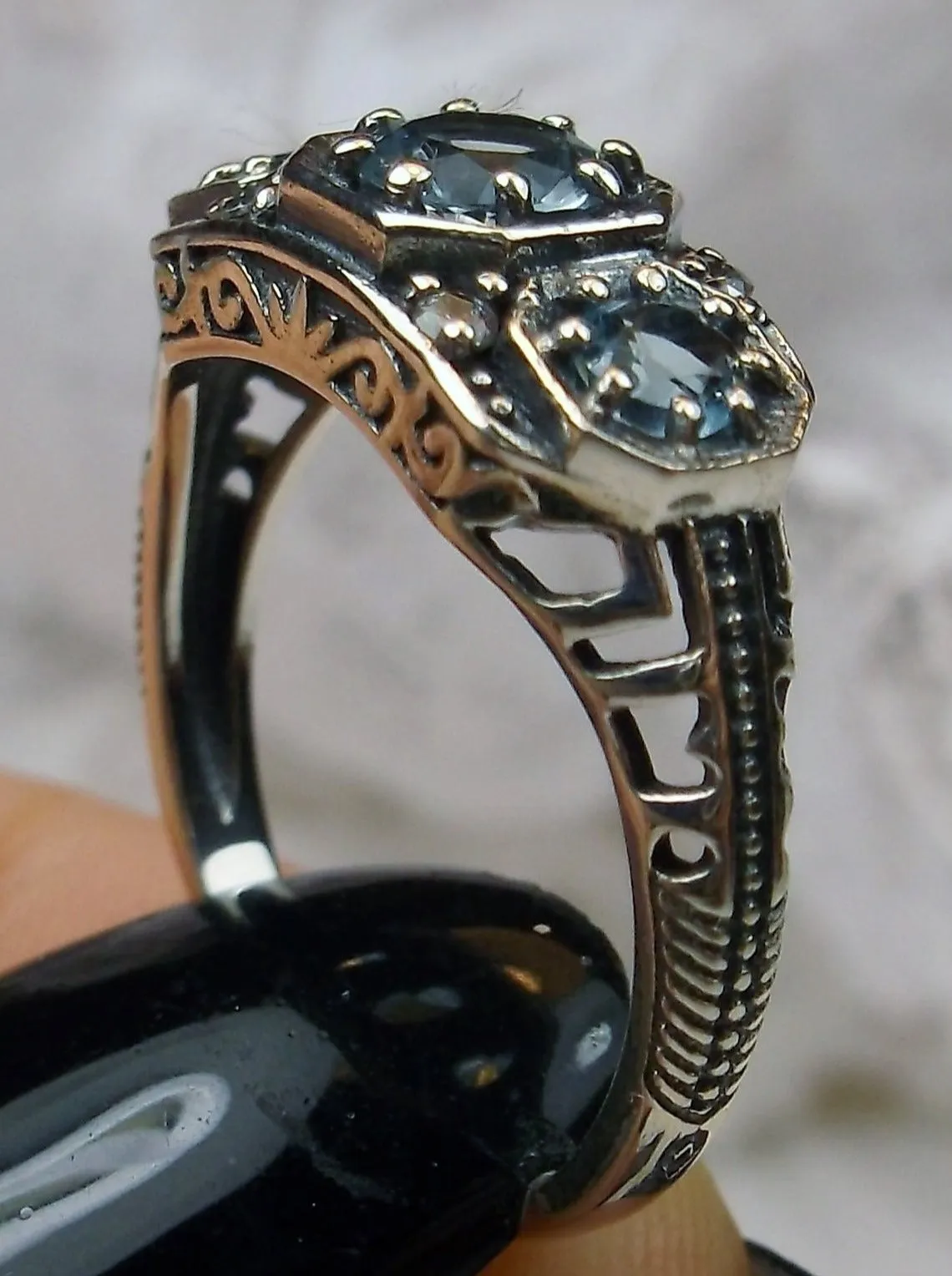 Topaz Ring, Natural or Simulated Blue Topaz, Art Deco Jewelry #D161