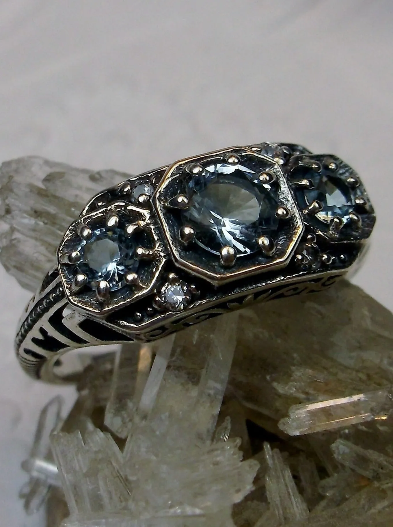 Topaz Ring, Natural or Simulated Blue Topaz, Art Deco Jewelry #D161