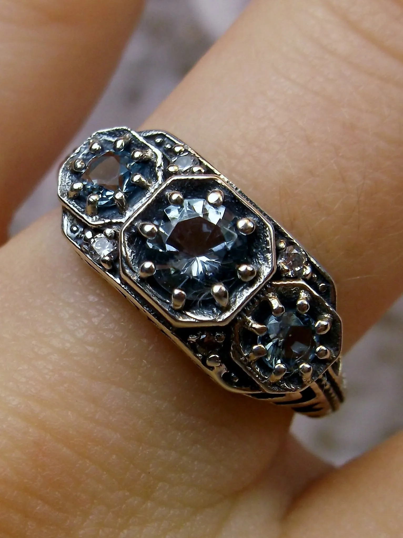 Topaz Ring, Natural or Simulated Blue Topaz, Art Deco Jewelry #D161