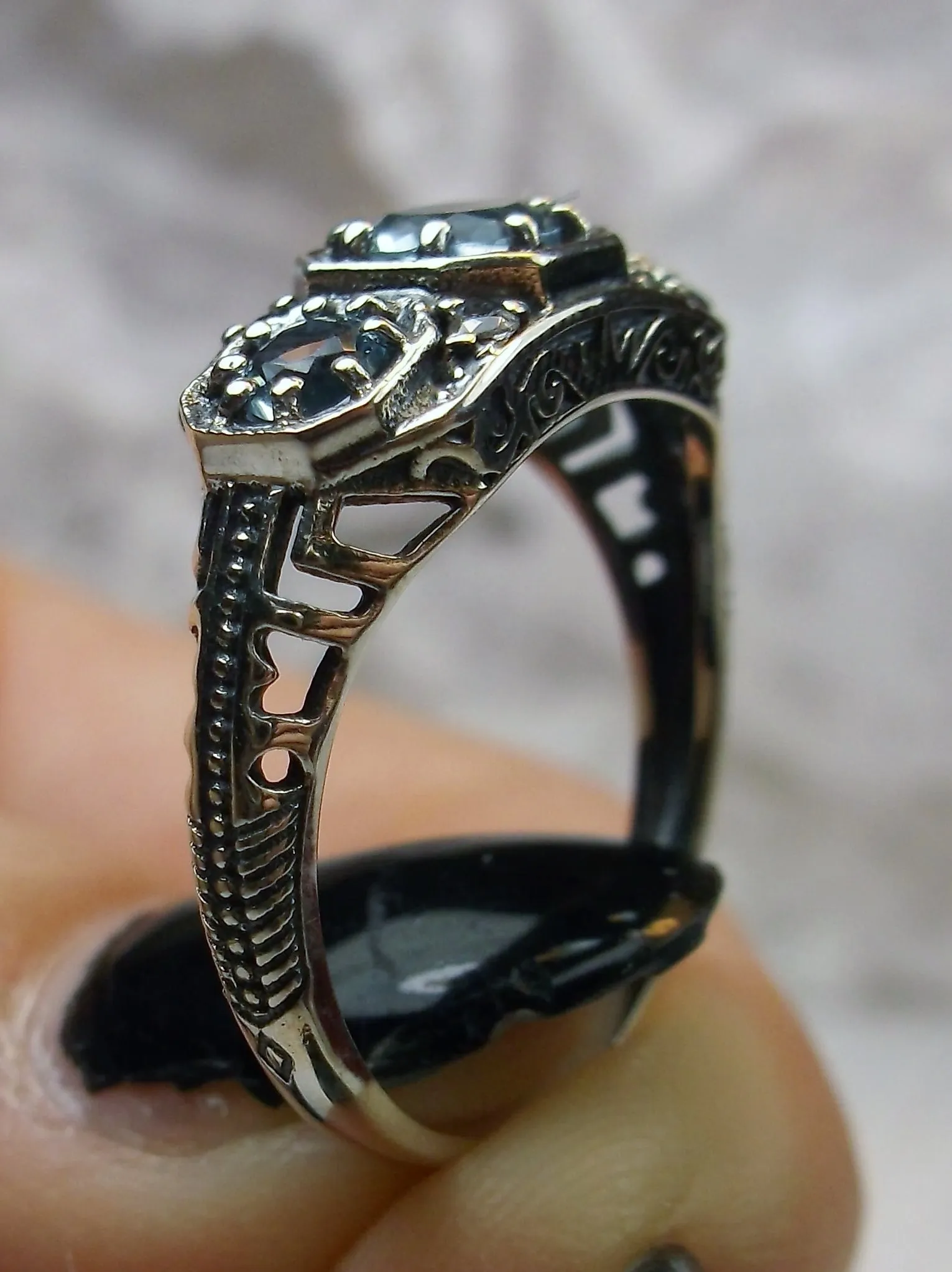 Topaz Ring, Natural or Simulated Blue Topaz, Art Deco Jewelry #D161