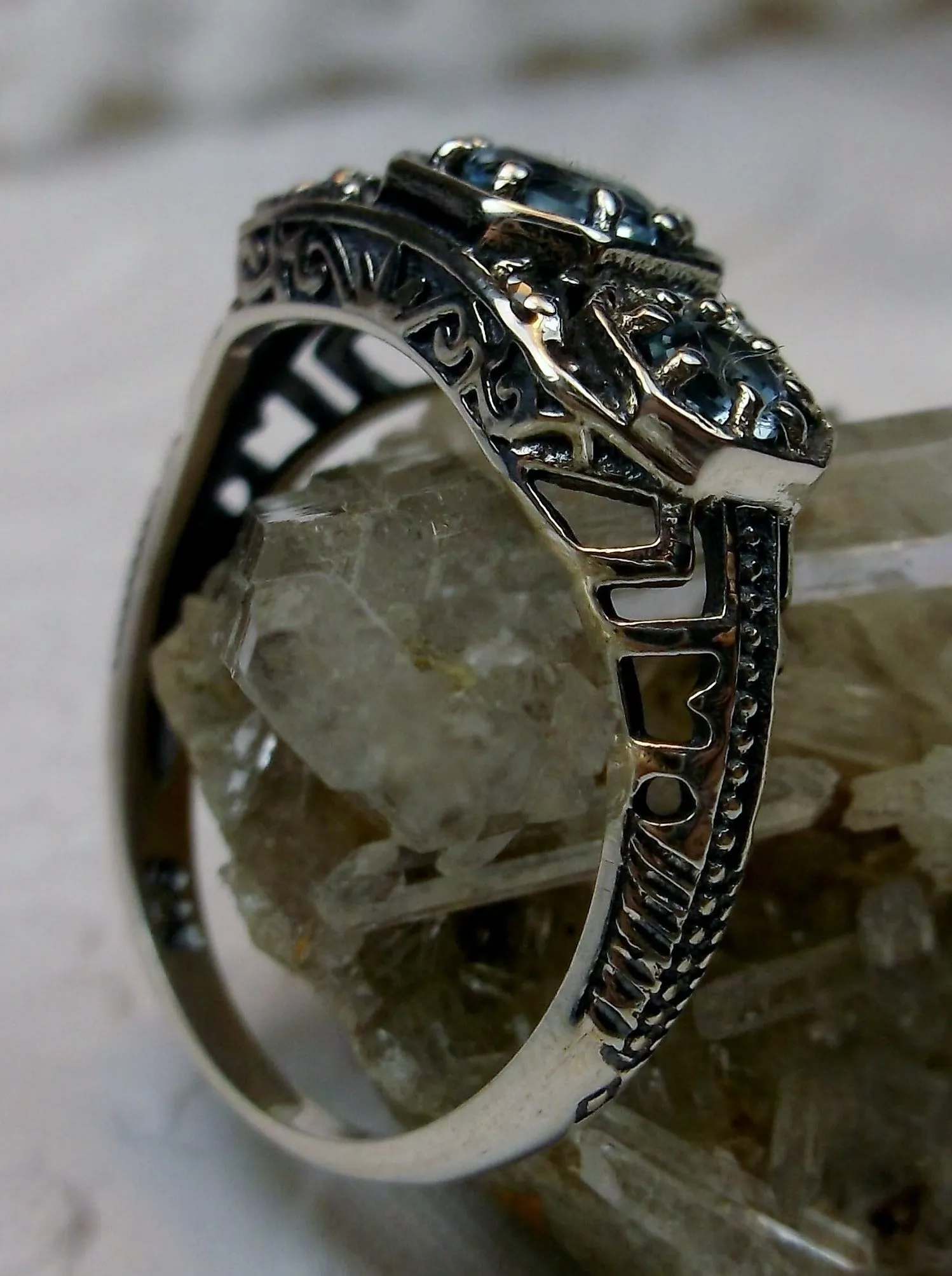 Topaz Ring, Natural or Simulated Blue Topaz, Art Deco Jewelry #D161