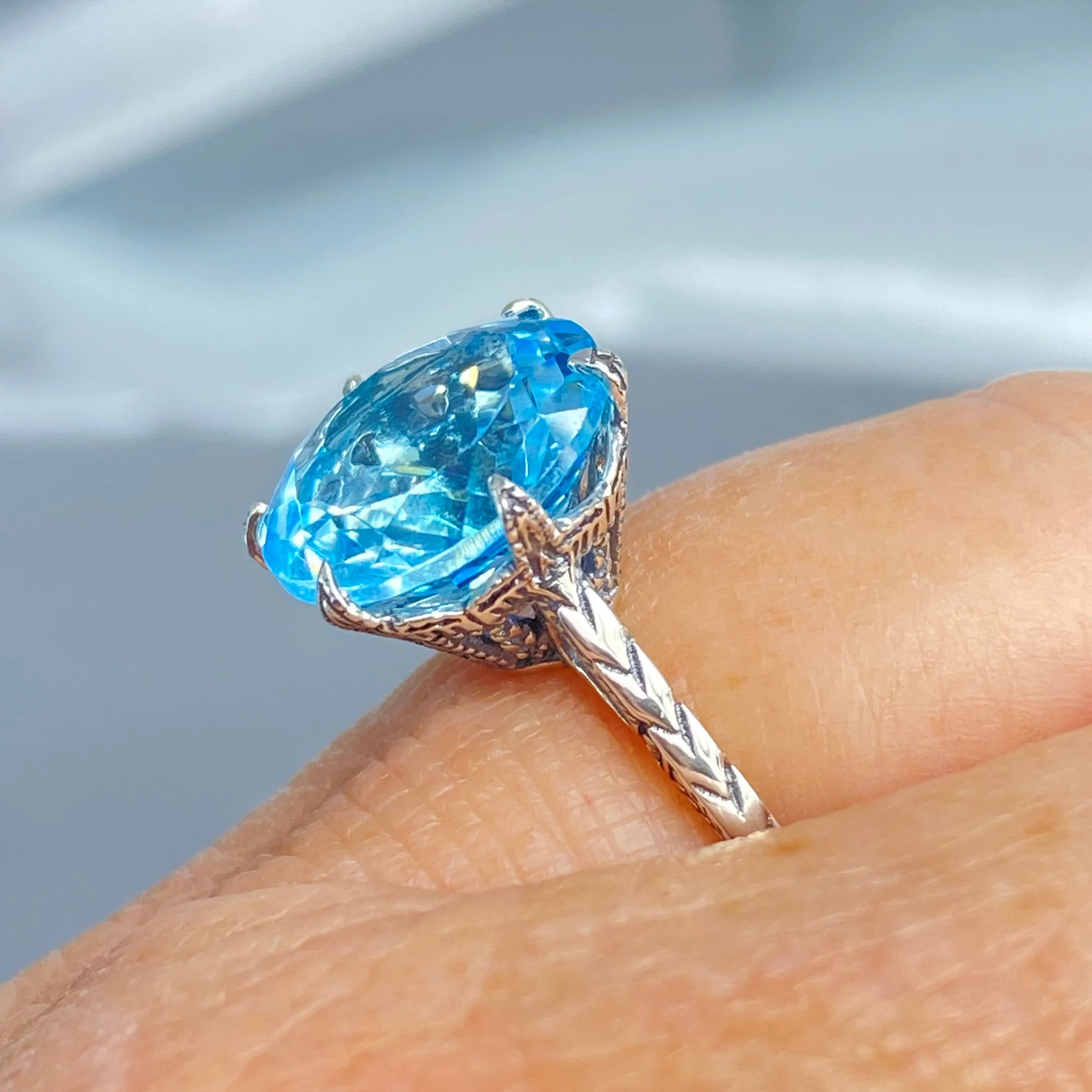 Topaz Ring, Natural Sky Blue Gemstone, Classic Solitaire #D37