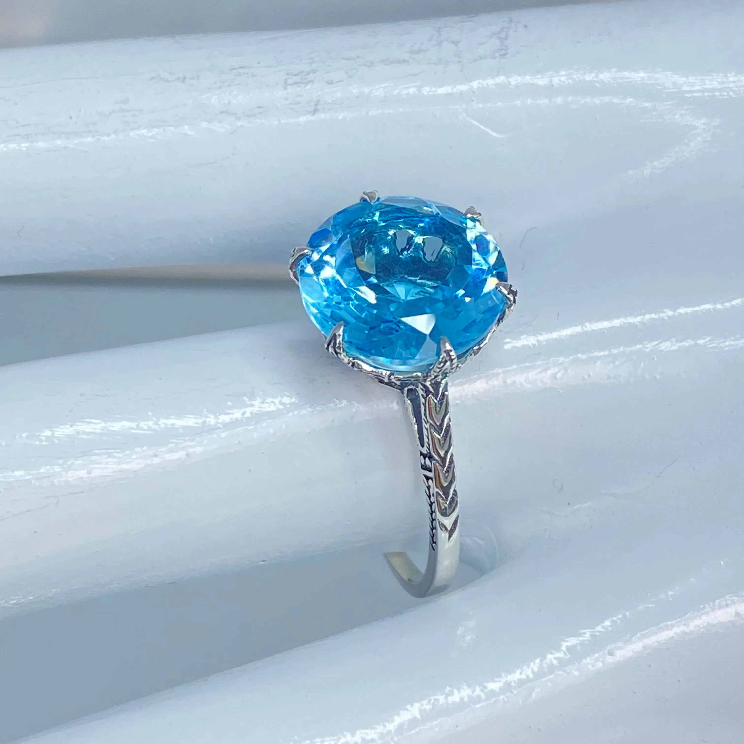 Topaz Ring, Natural Sky Blue Gemstone, Classic Solitaire #D37
