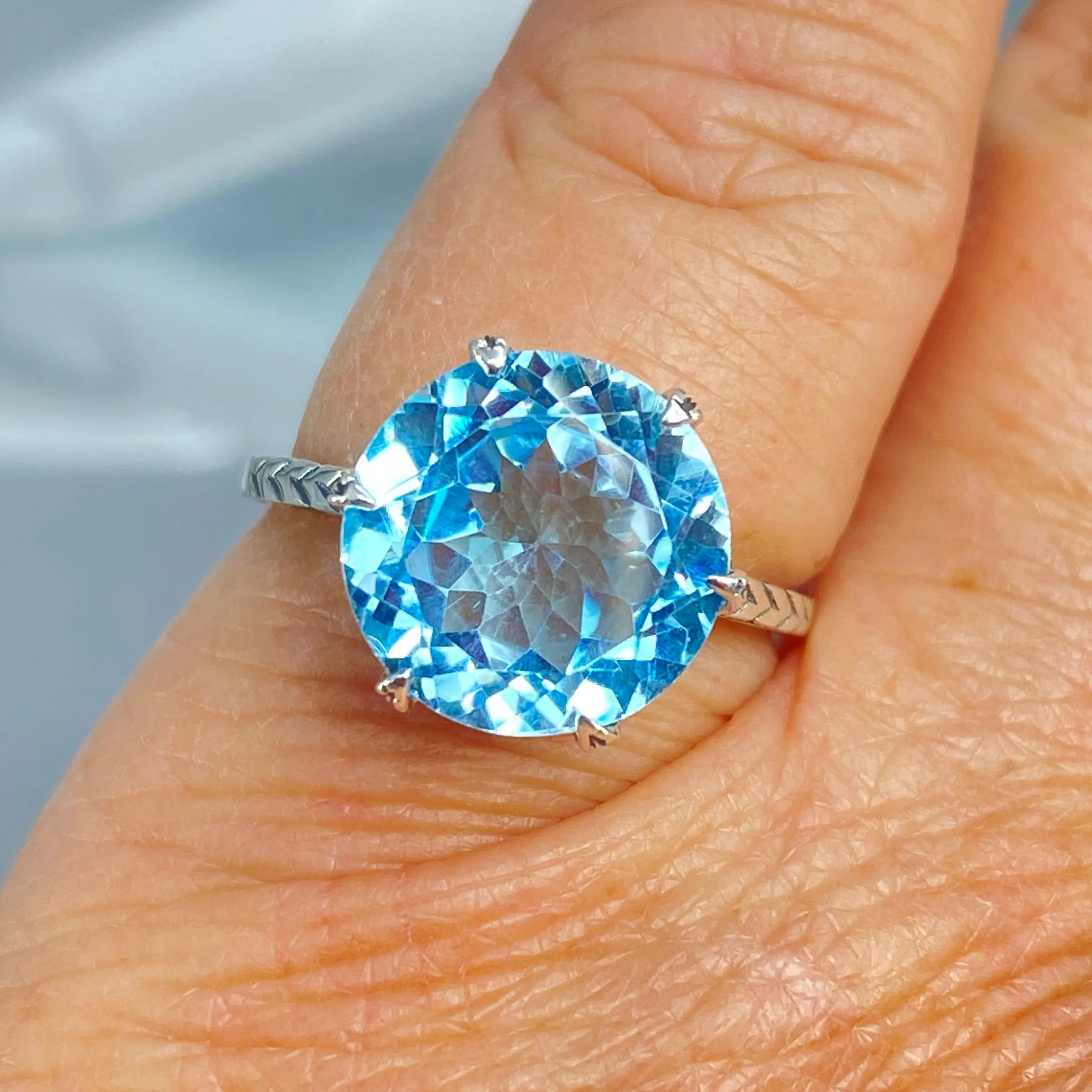 Topaz Ring, Natural Sky Blue Gemstone, Classic Solitaire #D37
