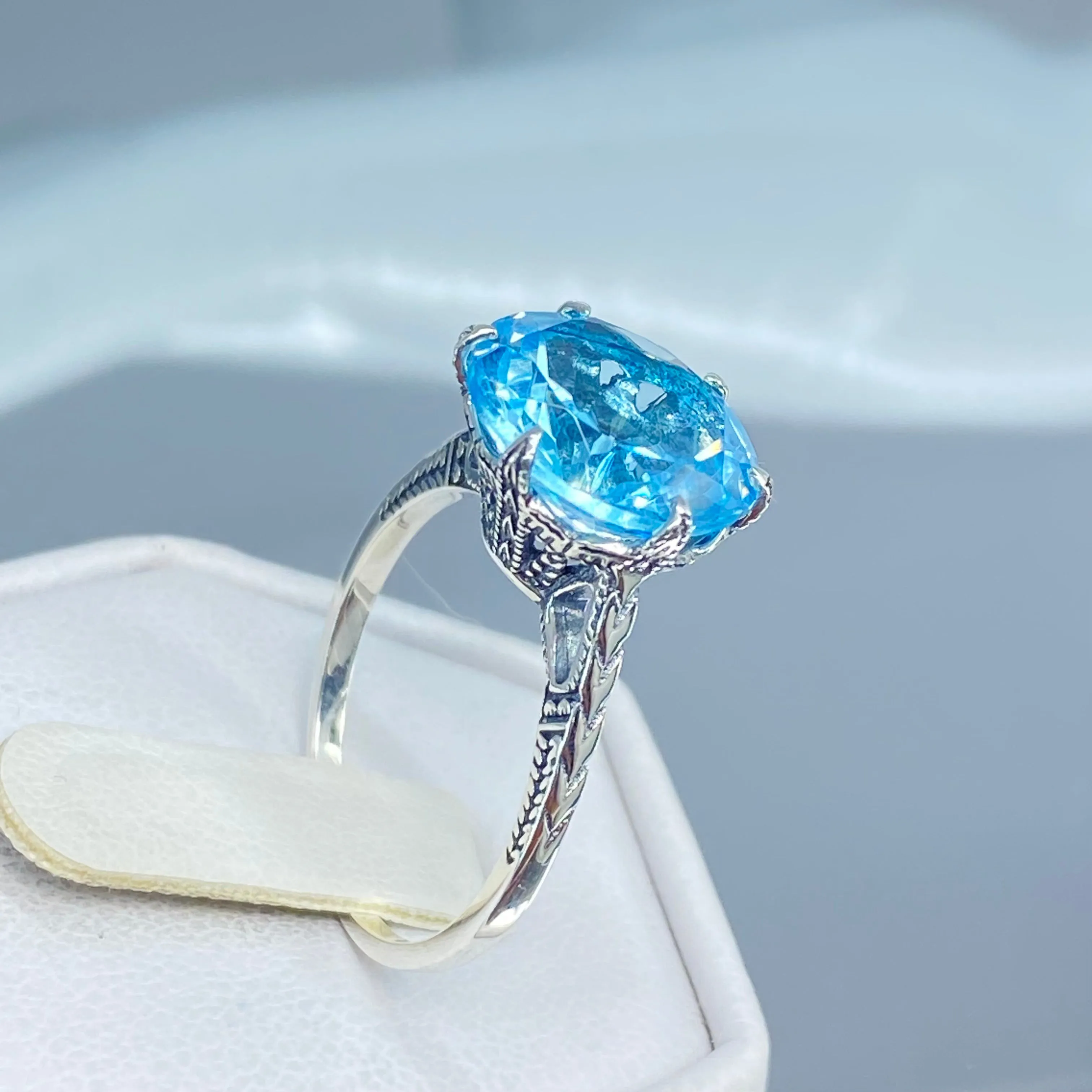 Topaz Ring, Natural Sky Blue Gemstone, Classic Solitaire #D37