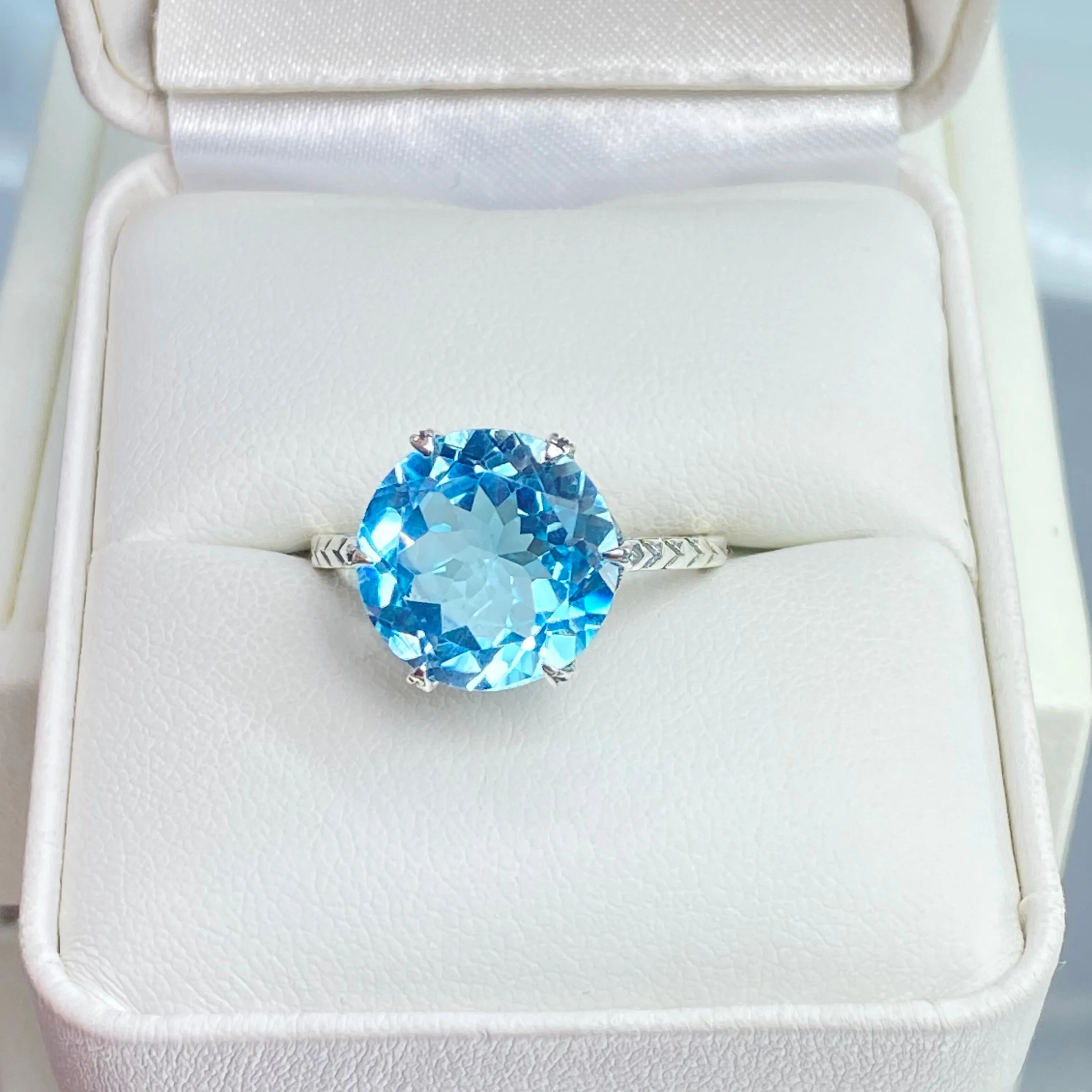 Topaz Ring, Natural Sky Blue Gemstone, Classic Solitaire #D37