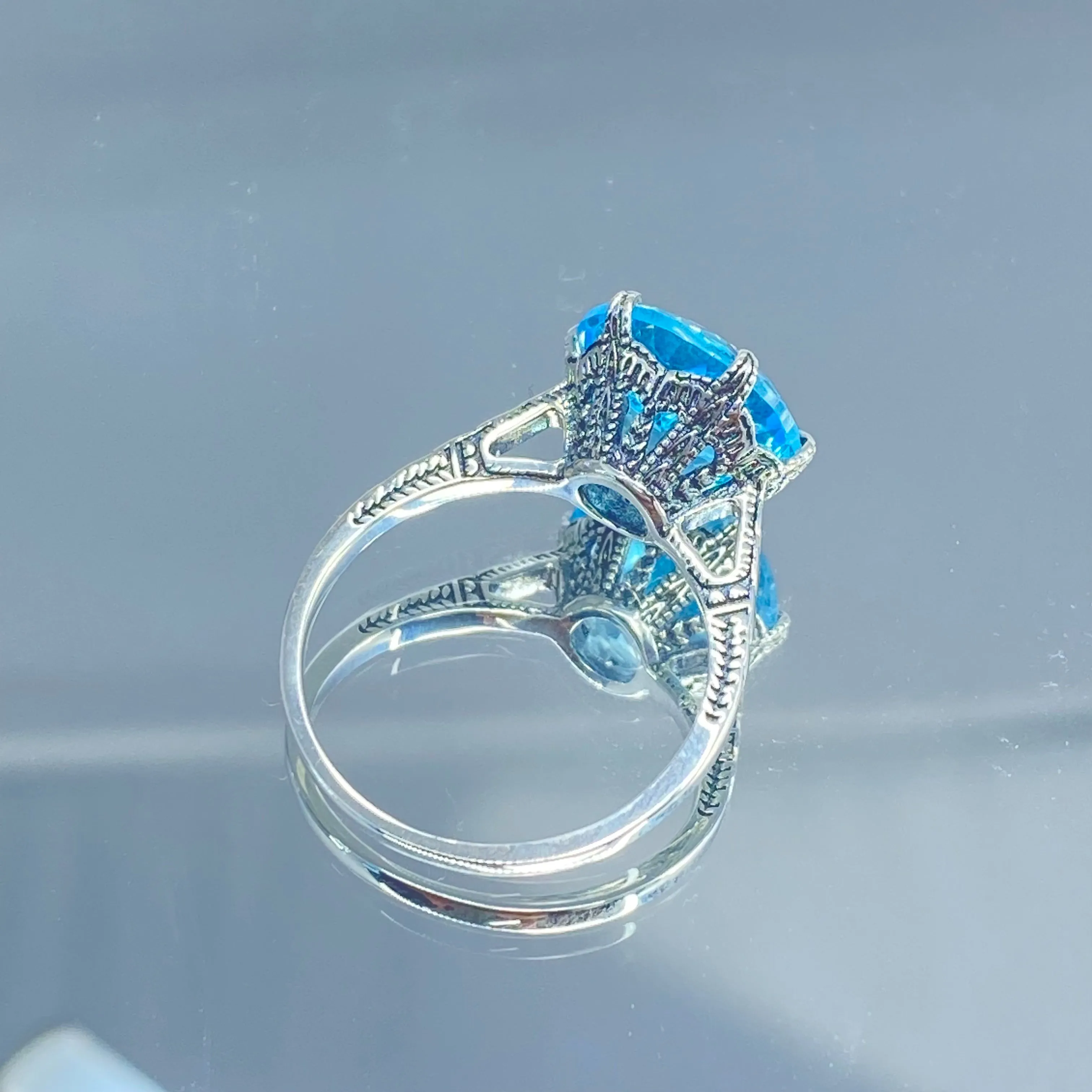 Topaz Ring, Natural Sky Blue Gemstone, Classic Solitaire #D37