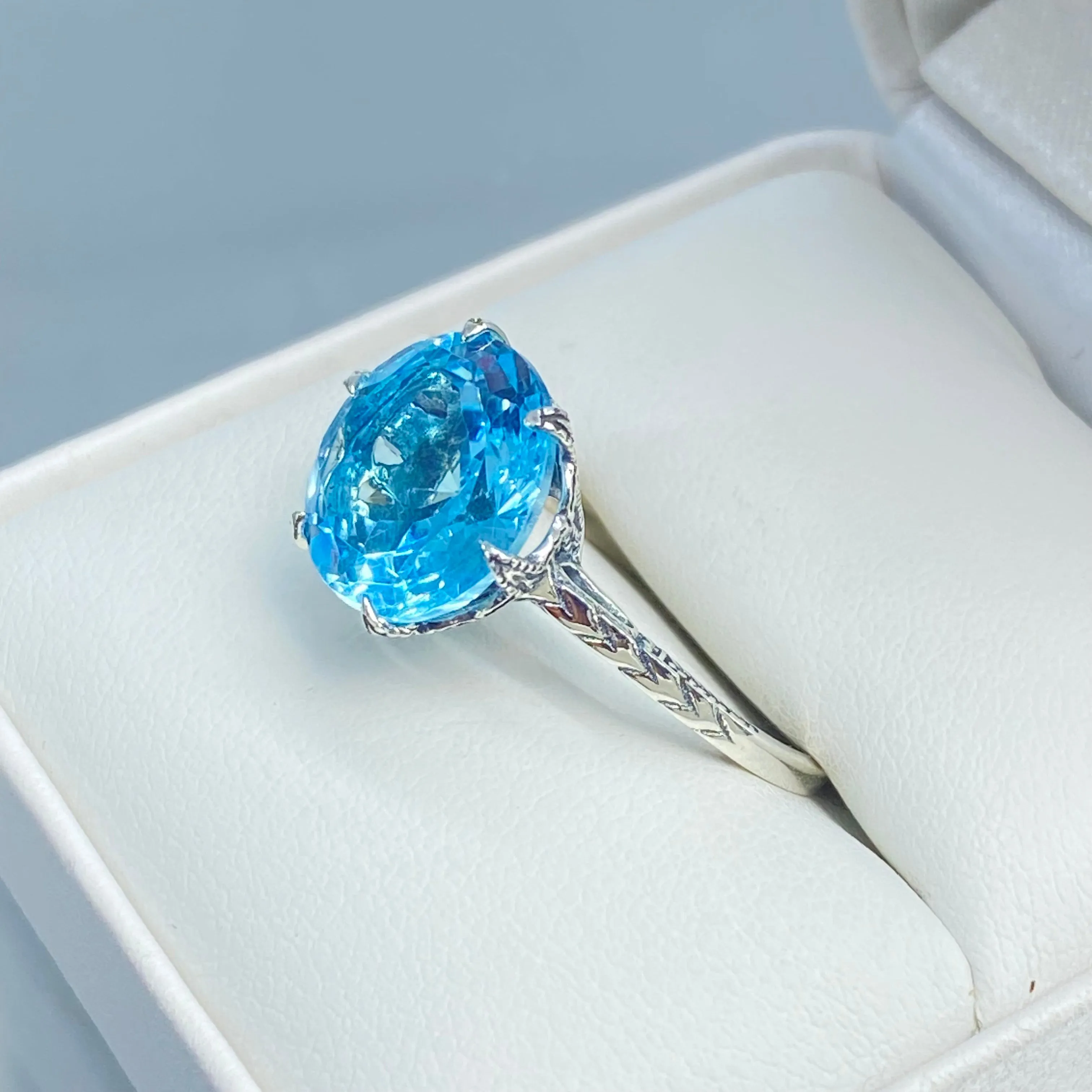 Topaz Ring, Natural Sky Blue Gemstone, Classic Solitaire #D37