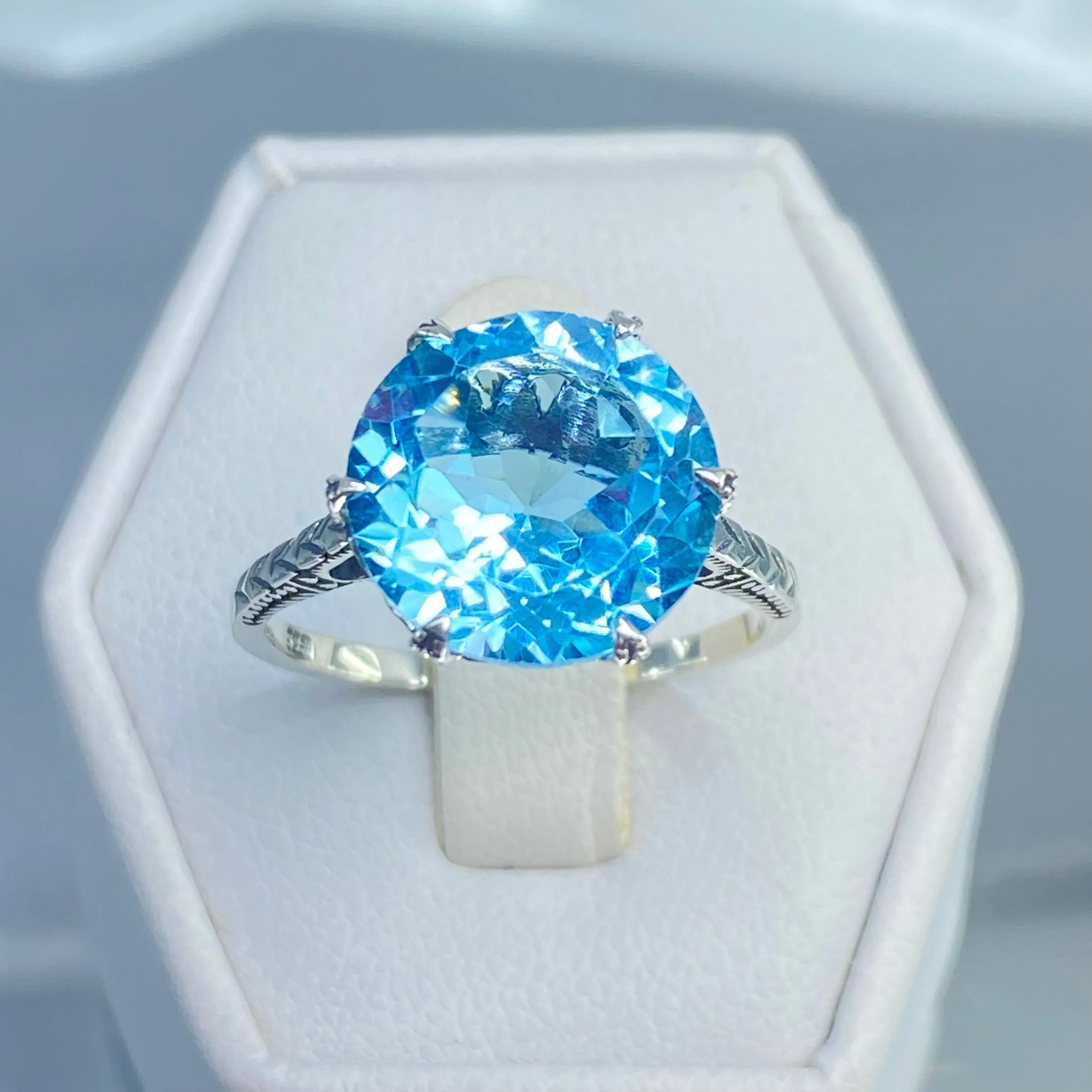 Topaz Ring, Natural Sky Blue Gemstone, Classic Solitaire #D37