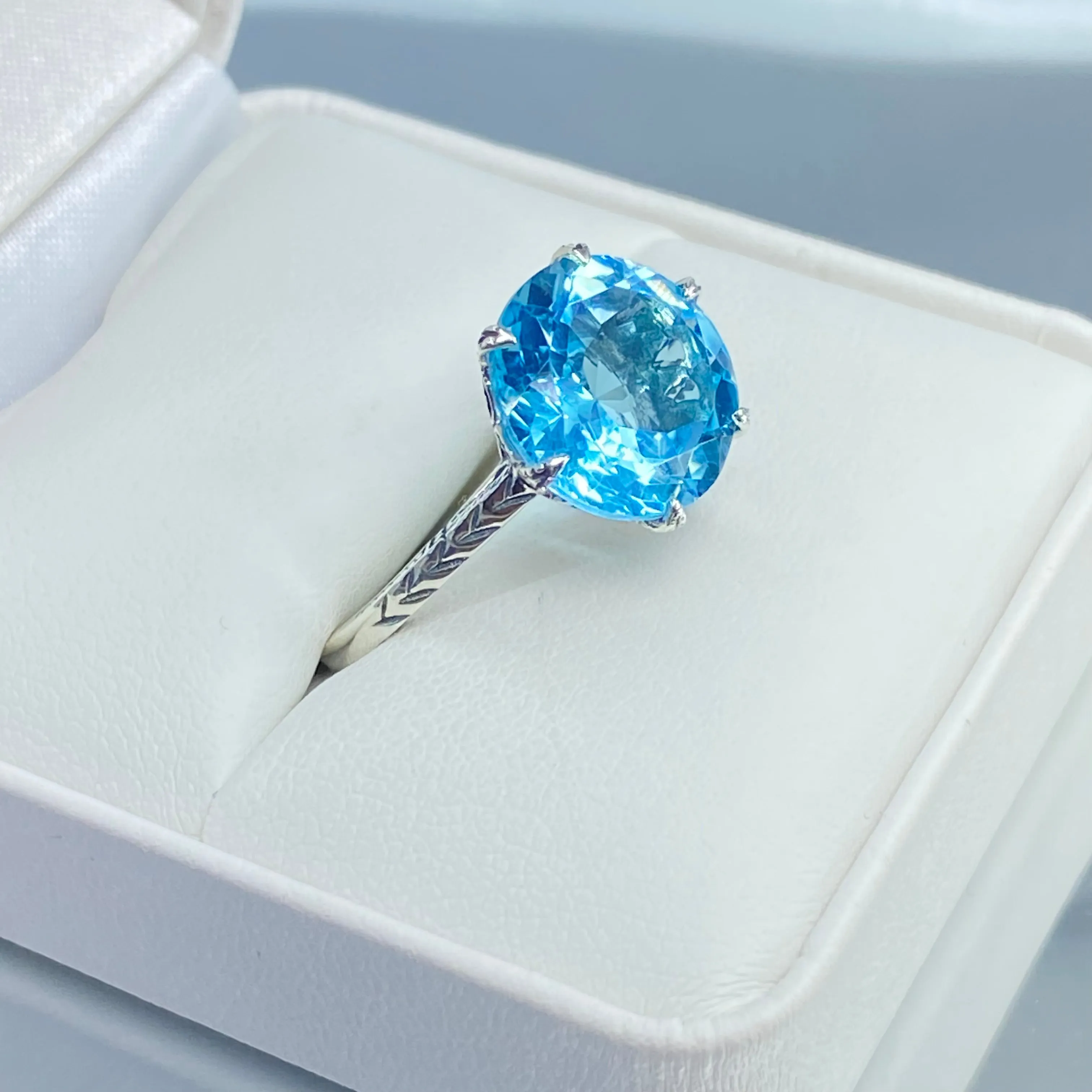 Topaz Ring, Natural Sky Blue Gemstone, Classic Solitaire #D37