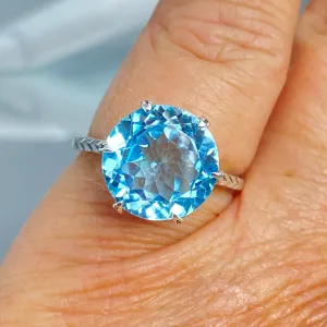 Topaz Ring, Natural Sky Blue Gemstone, Classic Solitaire #D37