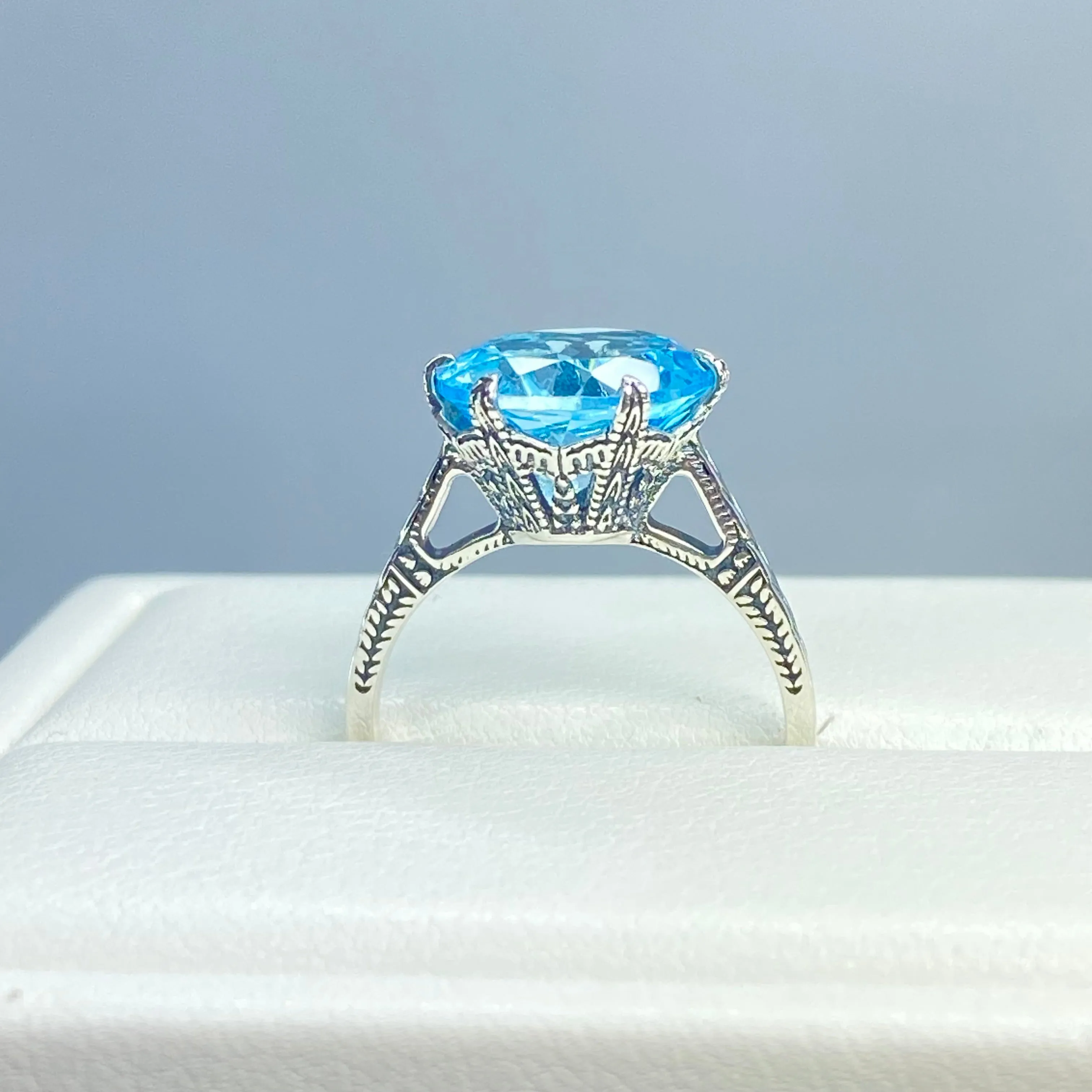 Topaz Ring, Natural Sky Blue Gemstone, Classic Solitaire #D37
