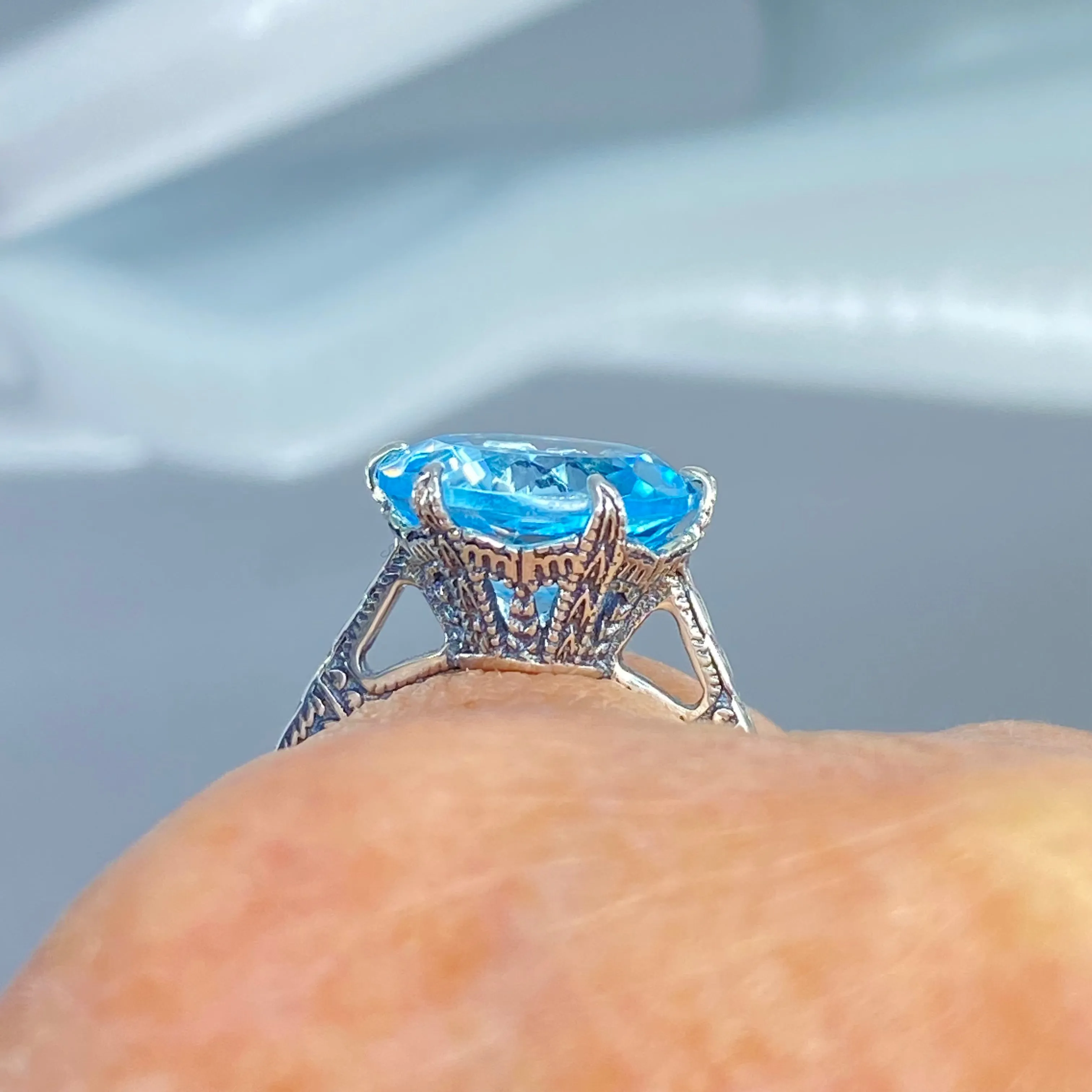 Topaz Ring, Natural Sky Blue Gemstone, Classic Solitaire #D37