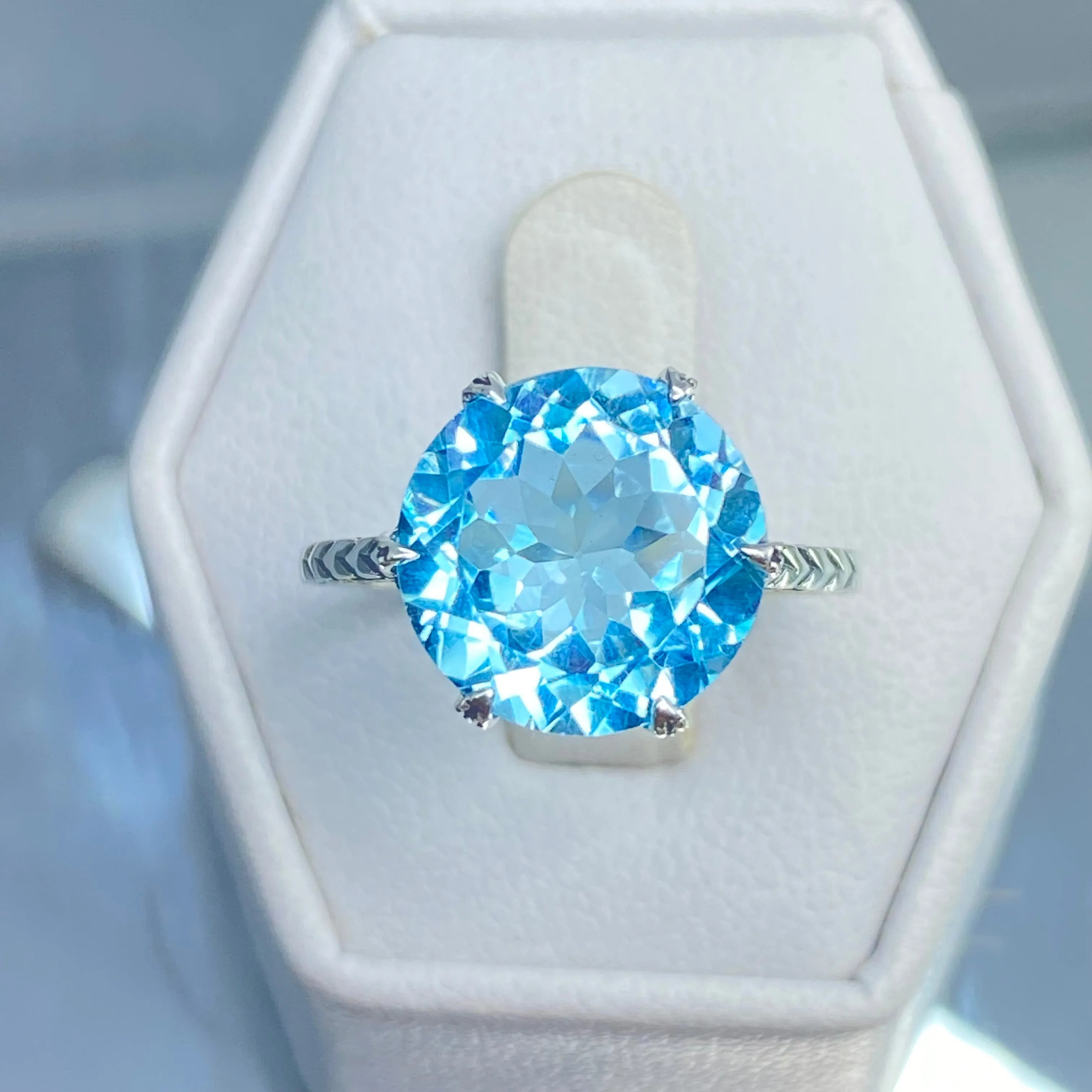 Topaz Ring, Natural Sky Blue Gemstone, Classic Solitaire #D37