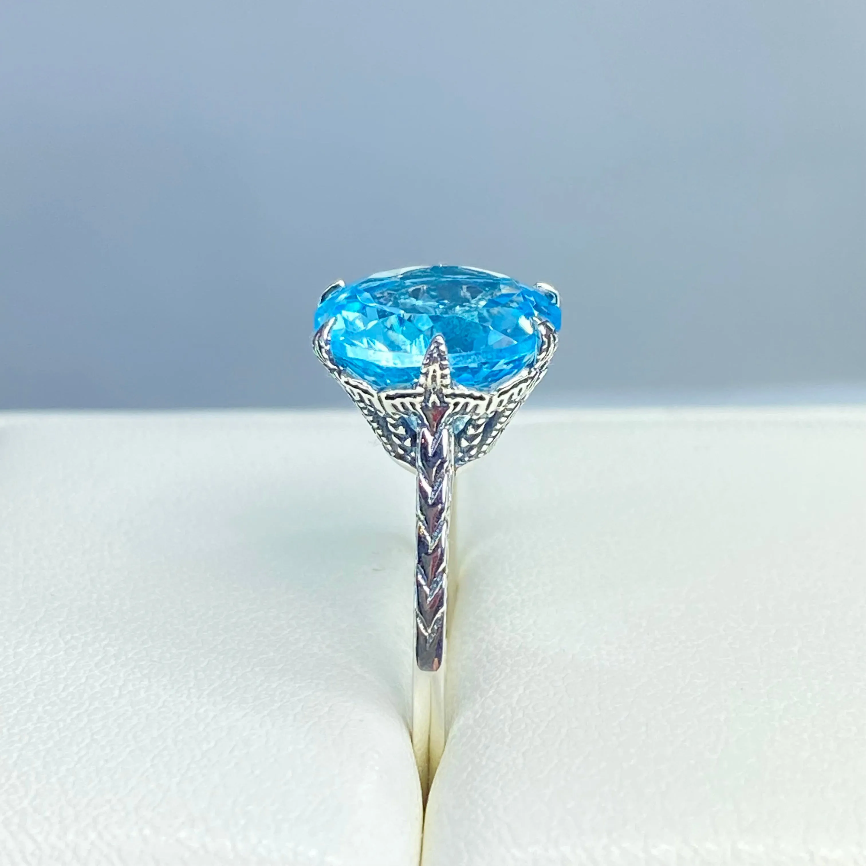 Topaz Ring, Natural Sky Blue Gemstone, Classic Solitaire #D37
