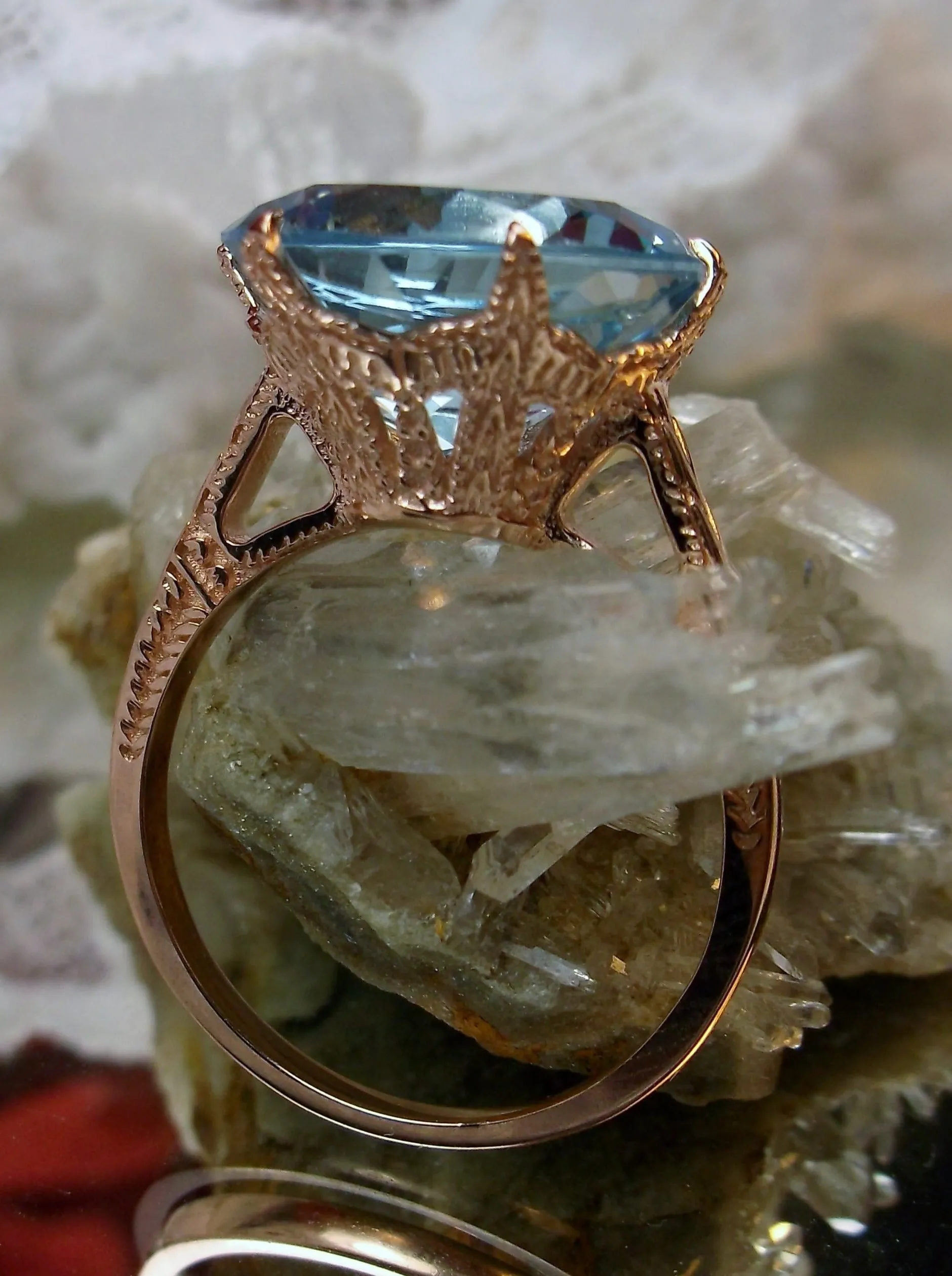 Topaz Ring, Natural Sky Blue Gemstone Solitaire, Rose Gold, Classic Jewelry #D37