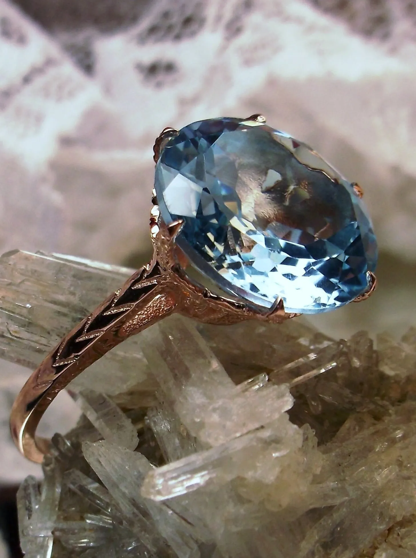 Topaz Ring, Natural Sky Blue Gemstone Solitaire, Rose Gold, Classic Jewelry #D37