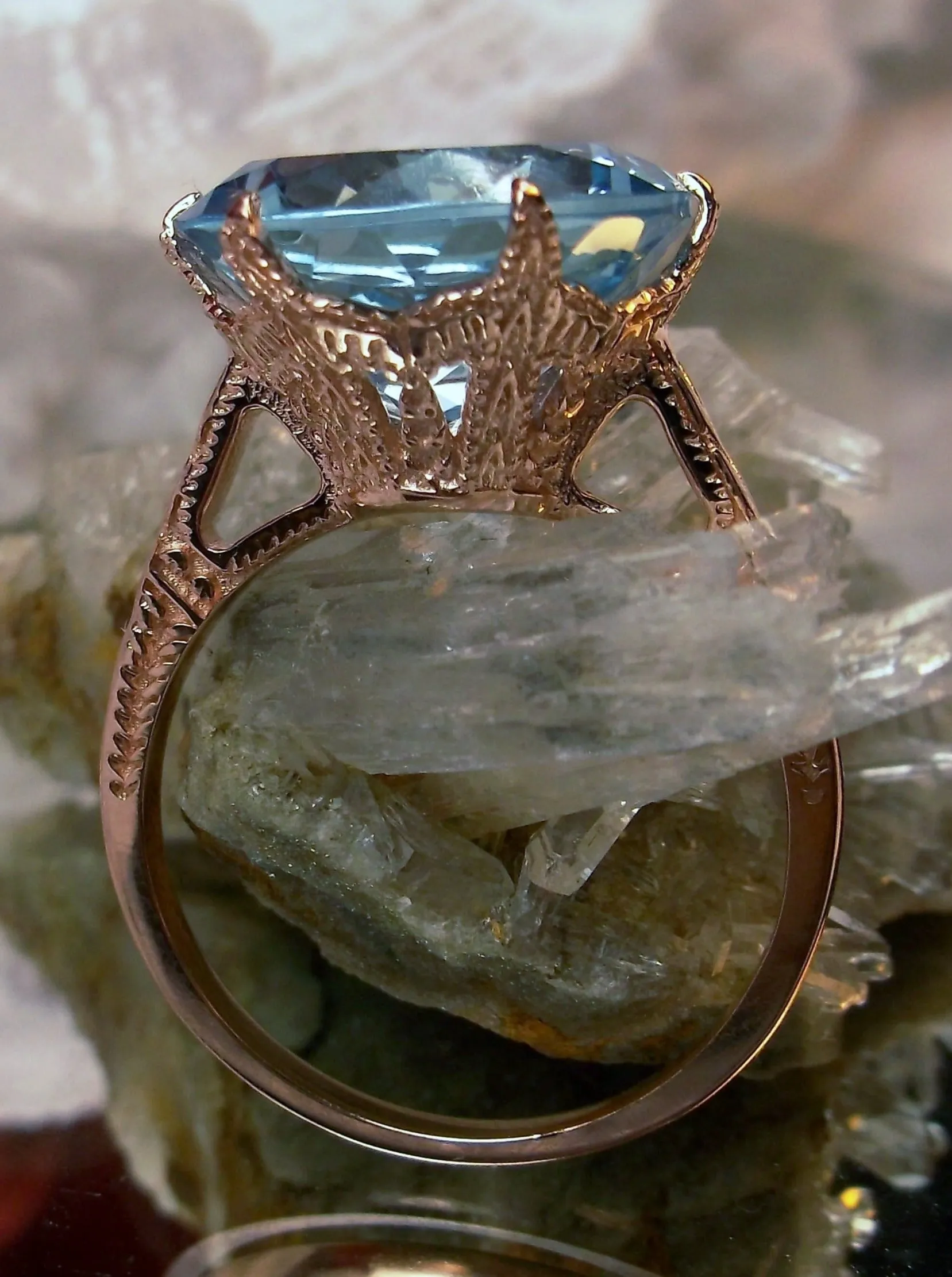 Topaz Ring, Natural Sky Blue Gemstone Solitaire, Rose Gold, Classic Jewelry #D37