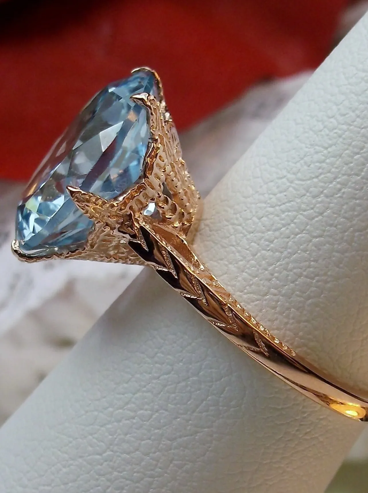 Topaz Ring, Natural Sky Blue Gemstone Solitaire, Rose Gold, Classic Jewelry #D37