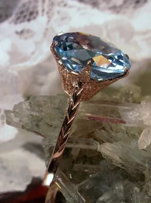 Topaz Ring, Natural Sky Blue Gemstone Solitaire, Rose Gold, Classic Jewelry #D37