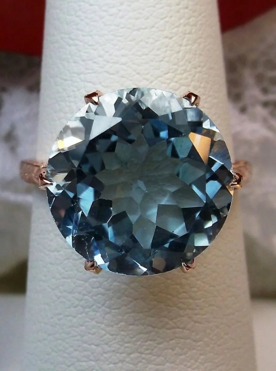 Topaz Ring, Natural Sky Blue Gemstone Solitaire, Rose Gold, Classic Jewelry #D37