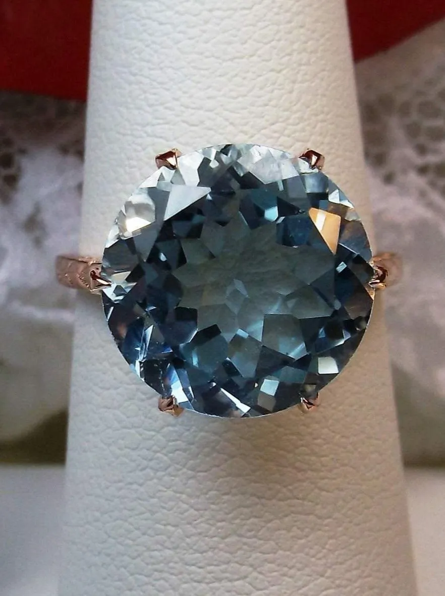 Topaz Ring, Natural Sky Blue Gemstone Solitaire, Rose Gold, Classic Jewelry #D37