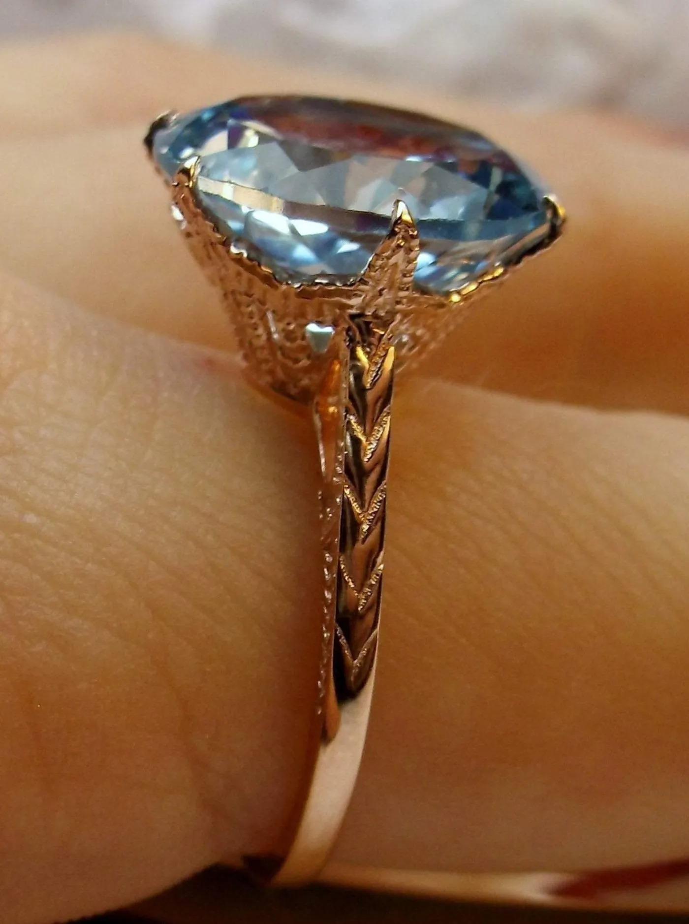 Topaz Ring, Natural Sky Blue Gemstone Solitaire, Rose Gold, Classic Jewelry #D37