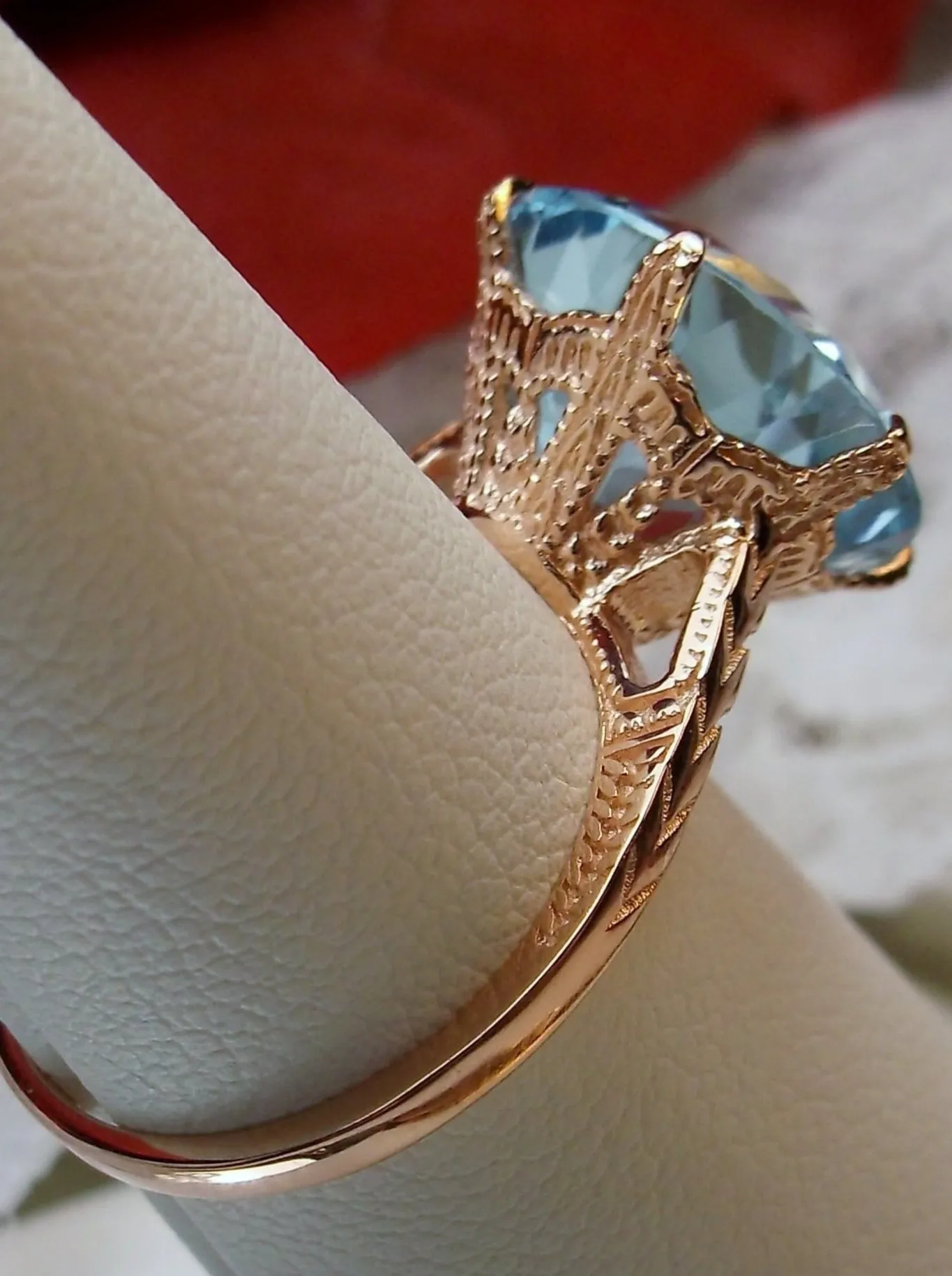 Topaz Ring, Natural Sky Blue Gemstone Solitaire, Rose Gold, Classic Jewelry #D37