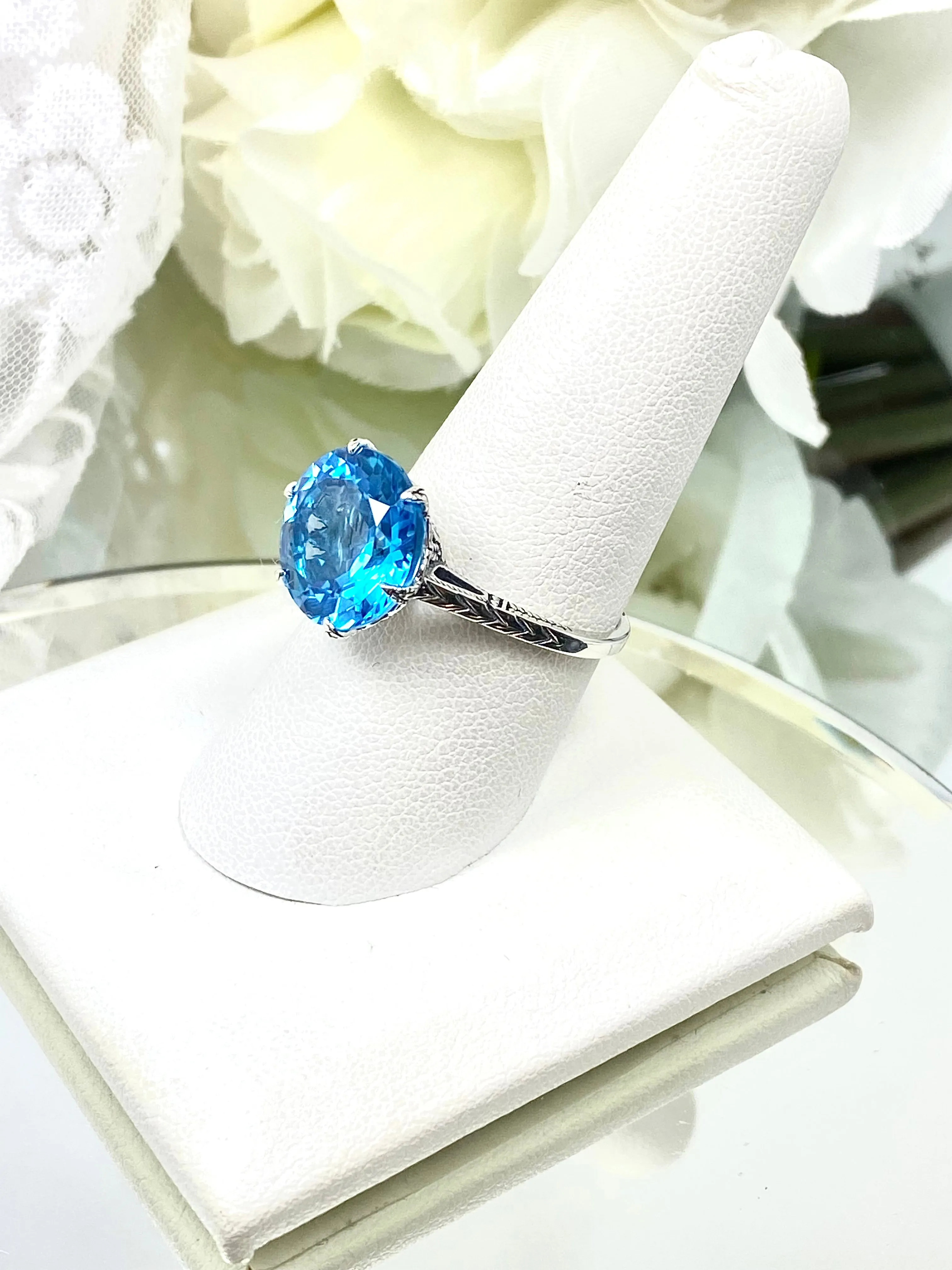 Topaz Ring, Natural Swiss Blue Solitaire, Classic Jewelry #D37