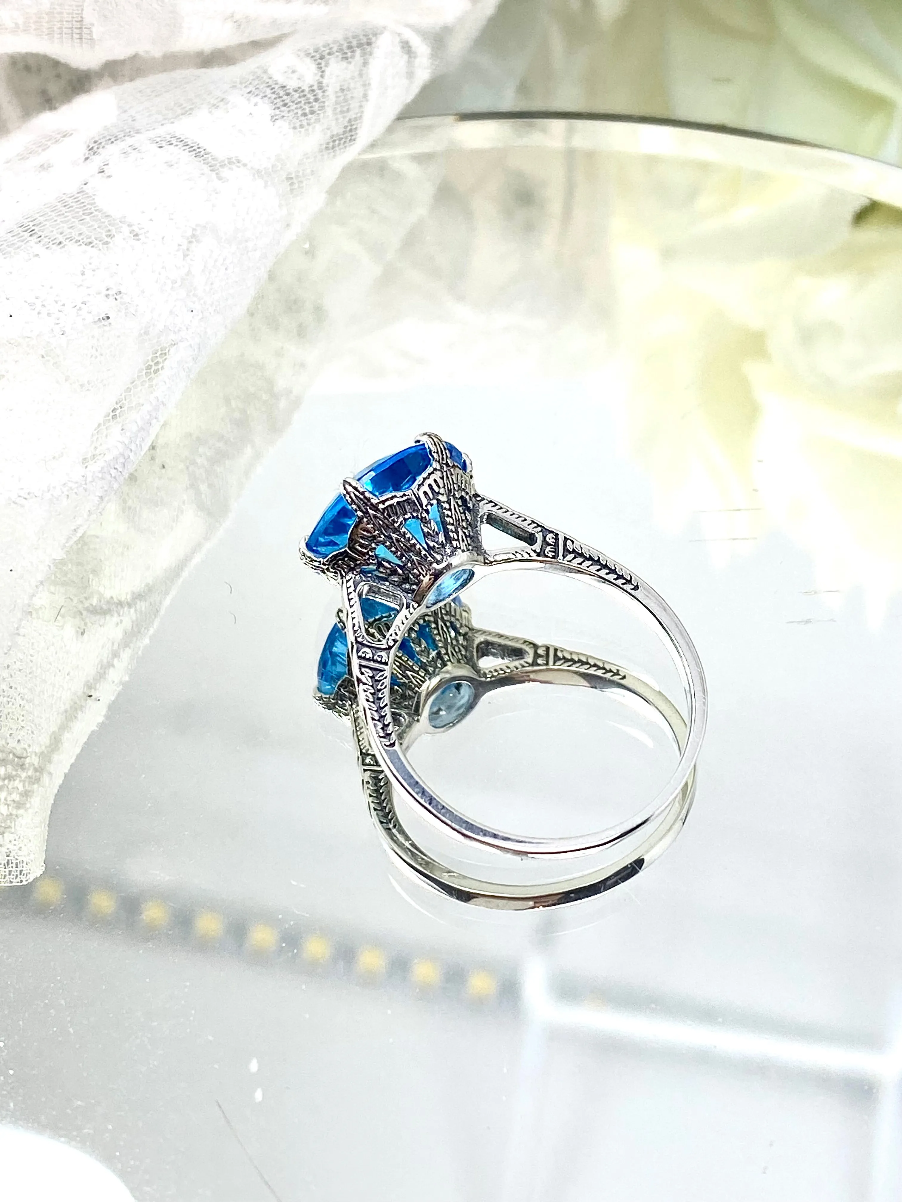 Topaz Ring, Natural Swiss Blue Solitaire, Classic Jewelry #D37
